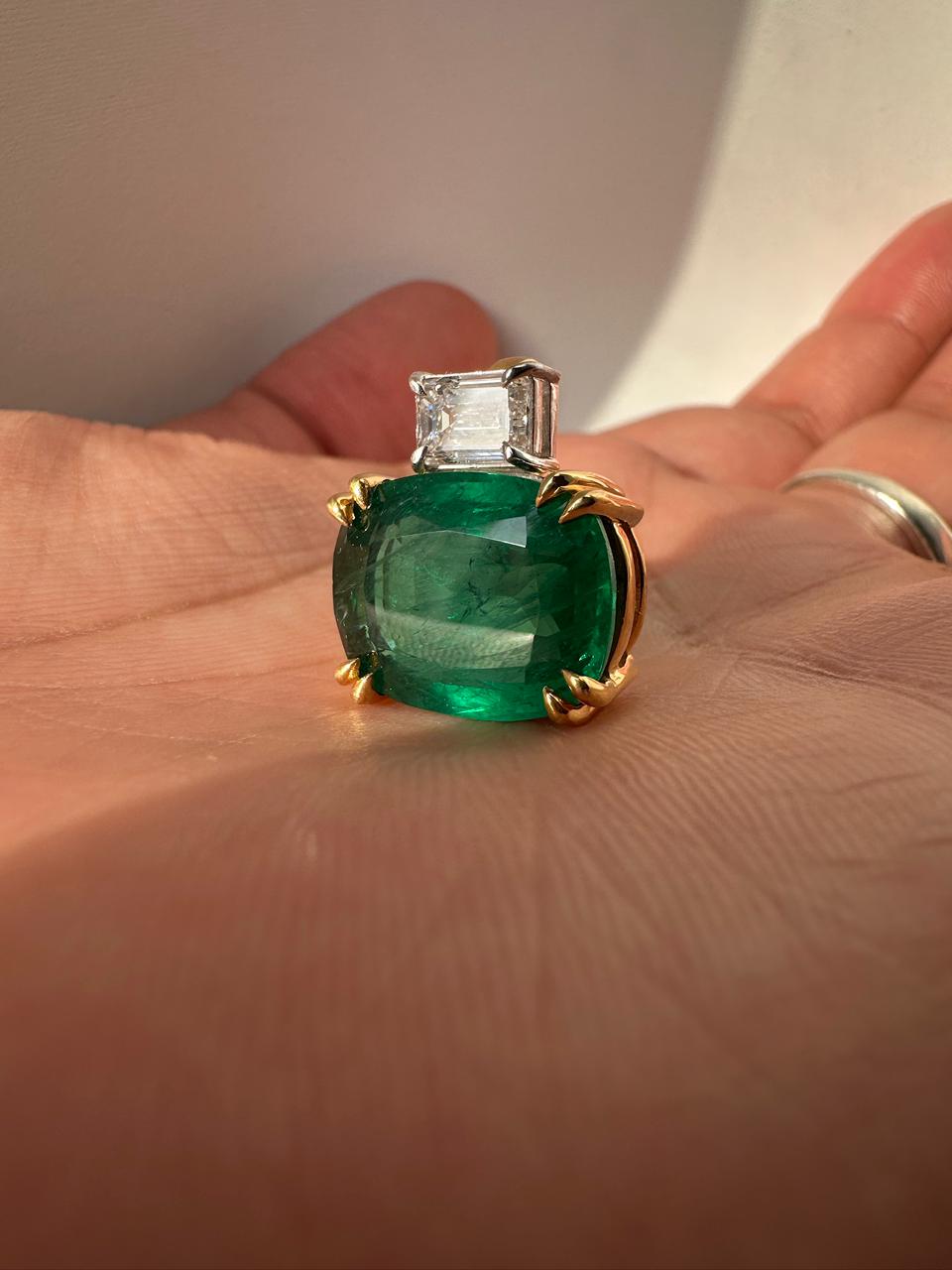 10 CT Lab Emerald Cushion Cut Pendant, Moissanite Accent, Sterling Silver Snake Chain