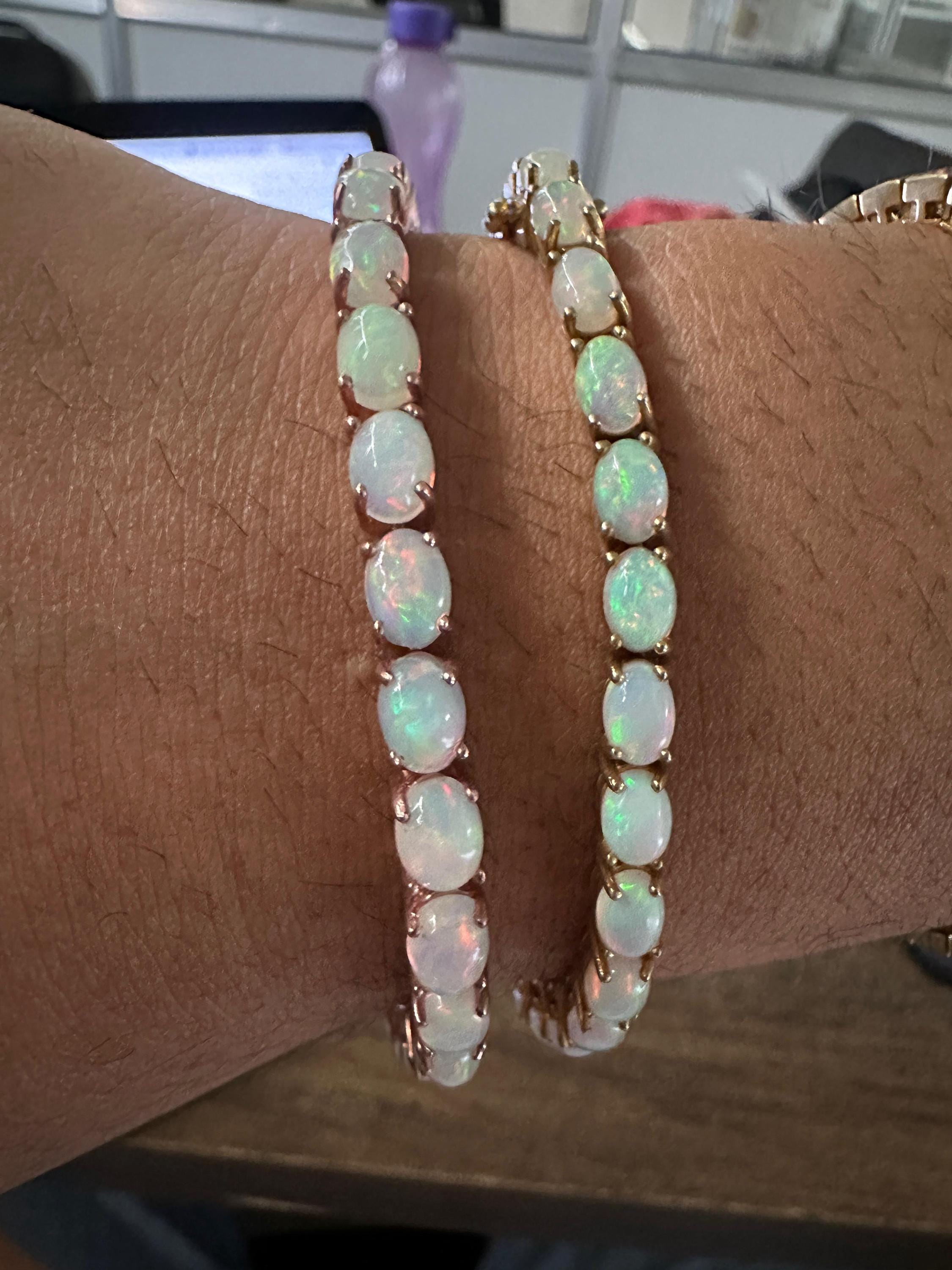 20 CT Ethiopian Opal Tennis Bracelet, Rose Gold Vermeil, Oval Gemstone Jewelry