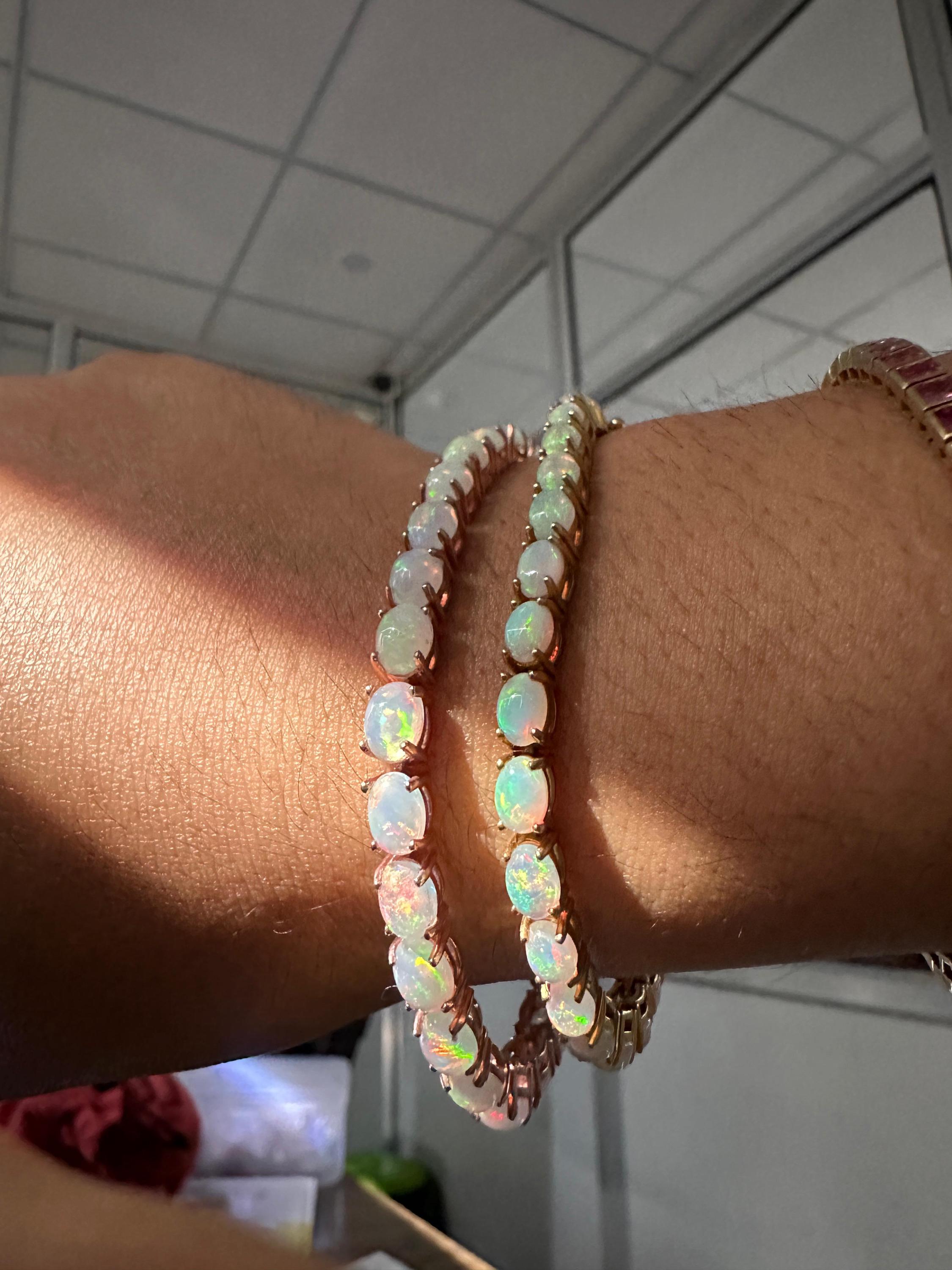 20 CT Ethiopian Opal Tennis Bracelet, Rose Gold Vermeil, Oval Gemstone Jewelry