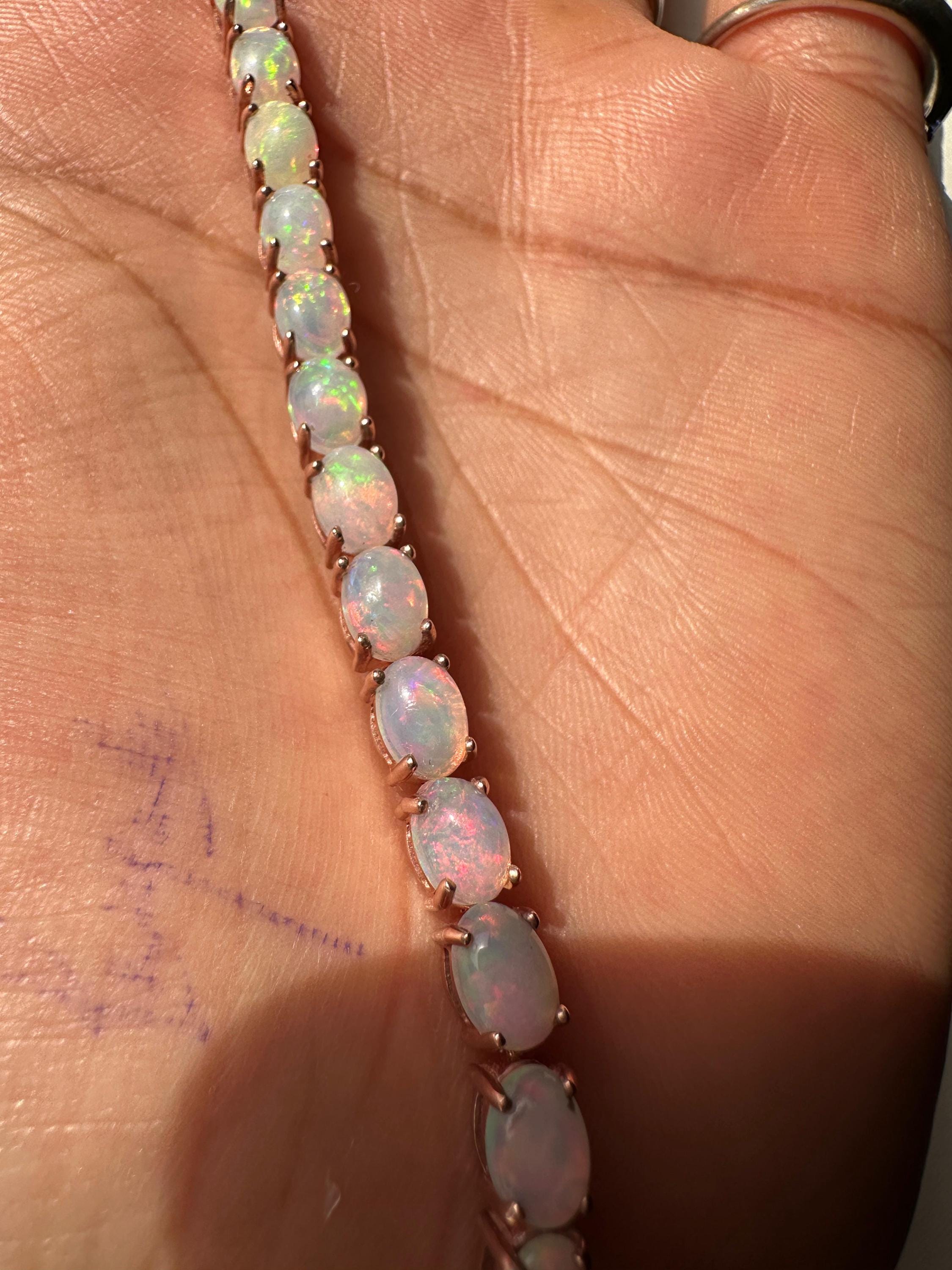 20 CT Ethiopian Opal Tennis Bracelet, Rose Gold Vermeil, Oval Gemstone Jewelry