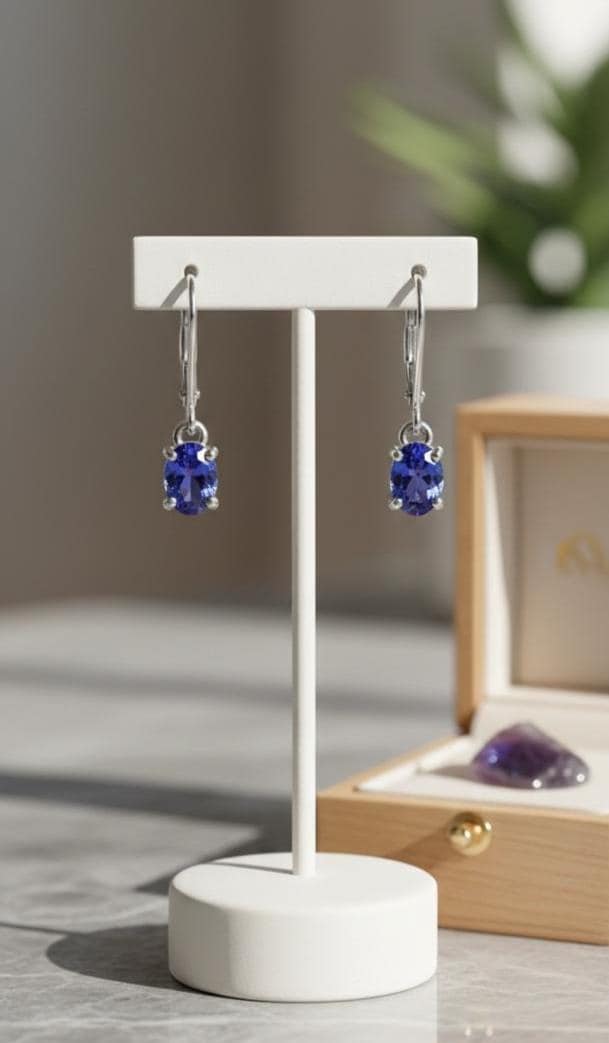 Oval Tanzanite Lever Back Earrings | 925 Silver Drop Earrings, December Birthstone