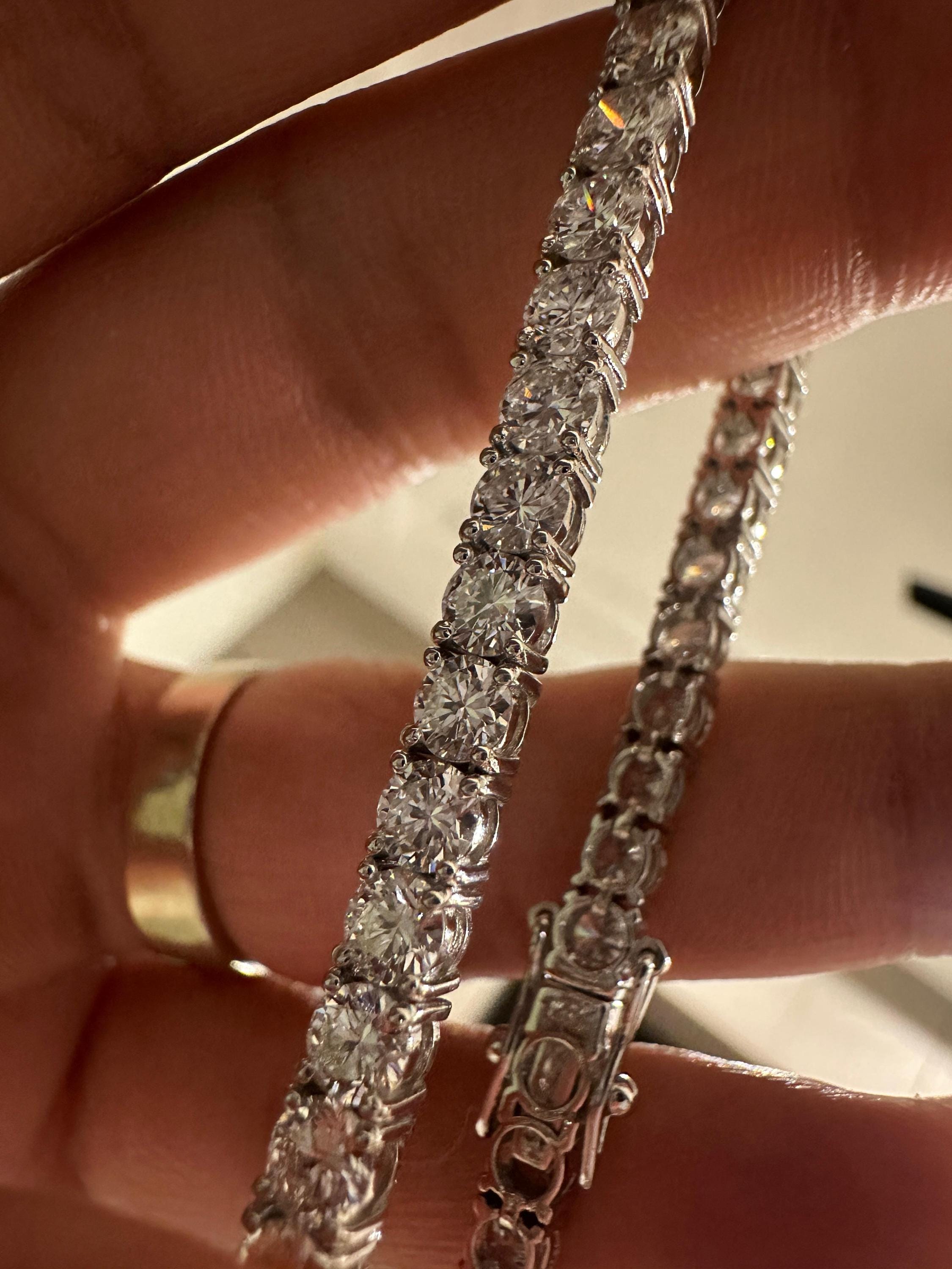 14K White Gold Tennis Bracelet, 10 CT Round Lab Diamonds, Classic Fine Jewelry