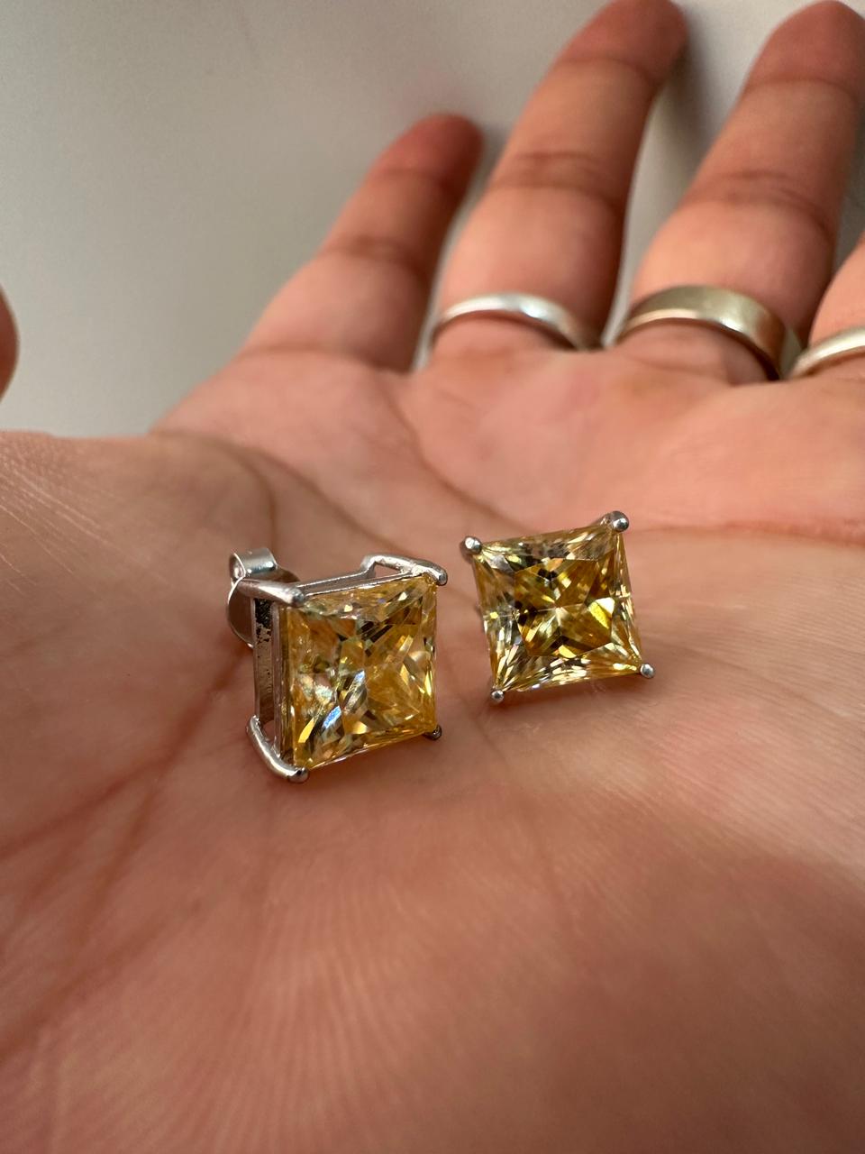7 CT Yellow Princess Cut Moissanite Solitaire Stud Earrings, 14K Gold Unisex Jewelry
