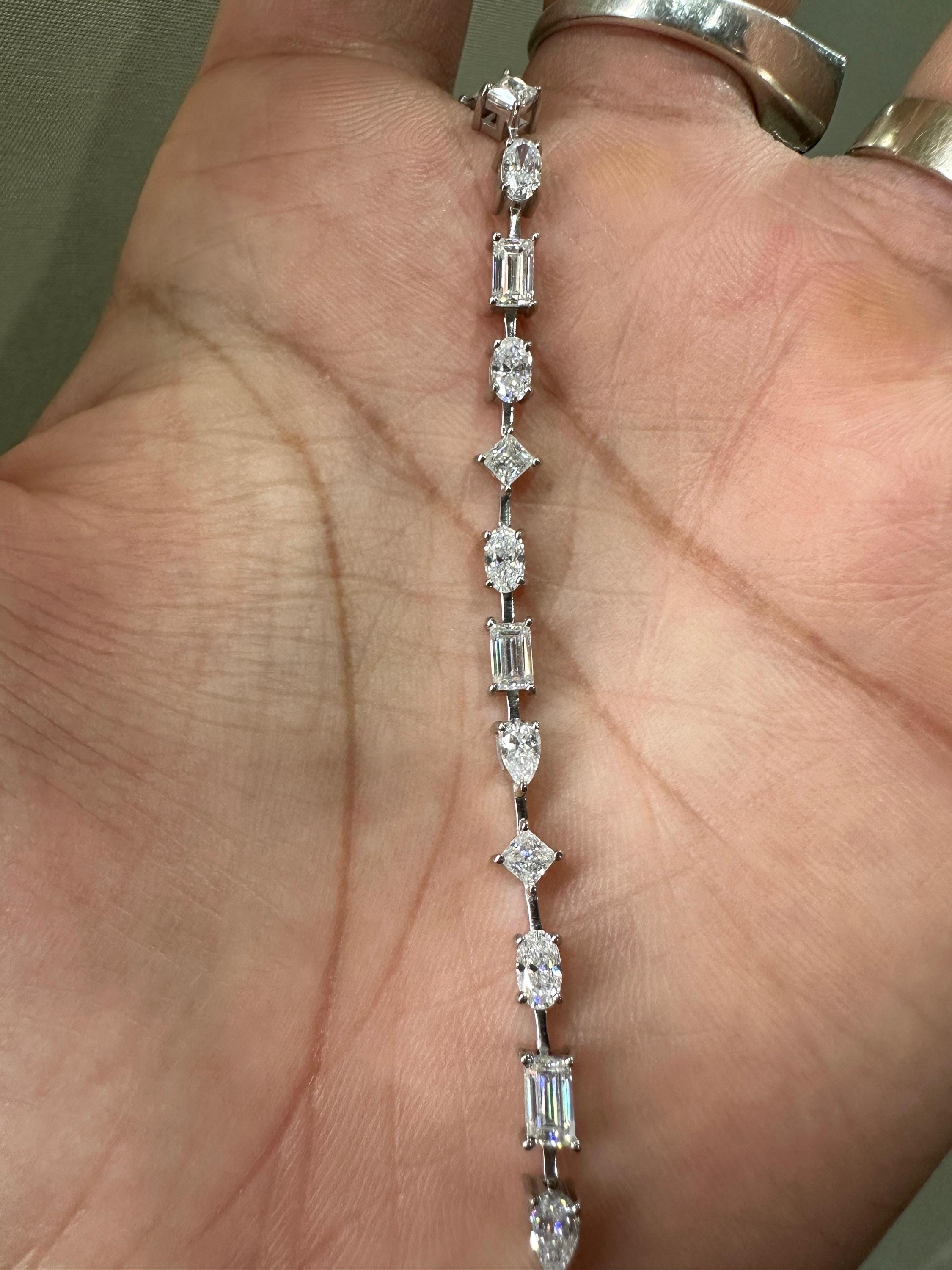 Luxury Moissanite Tennis Bracelet | Multi Shape Stones, 14k White Gold Jewelry for Gift