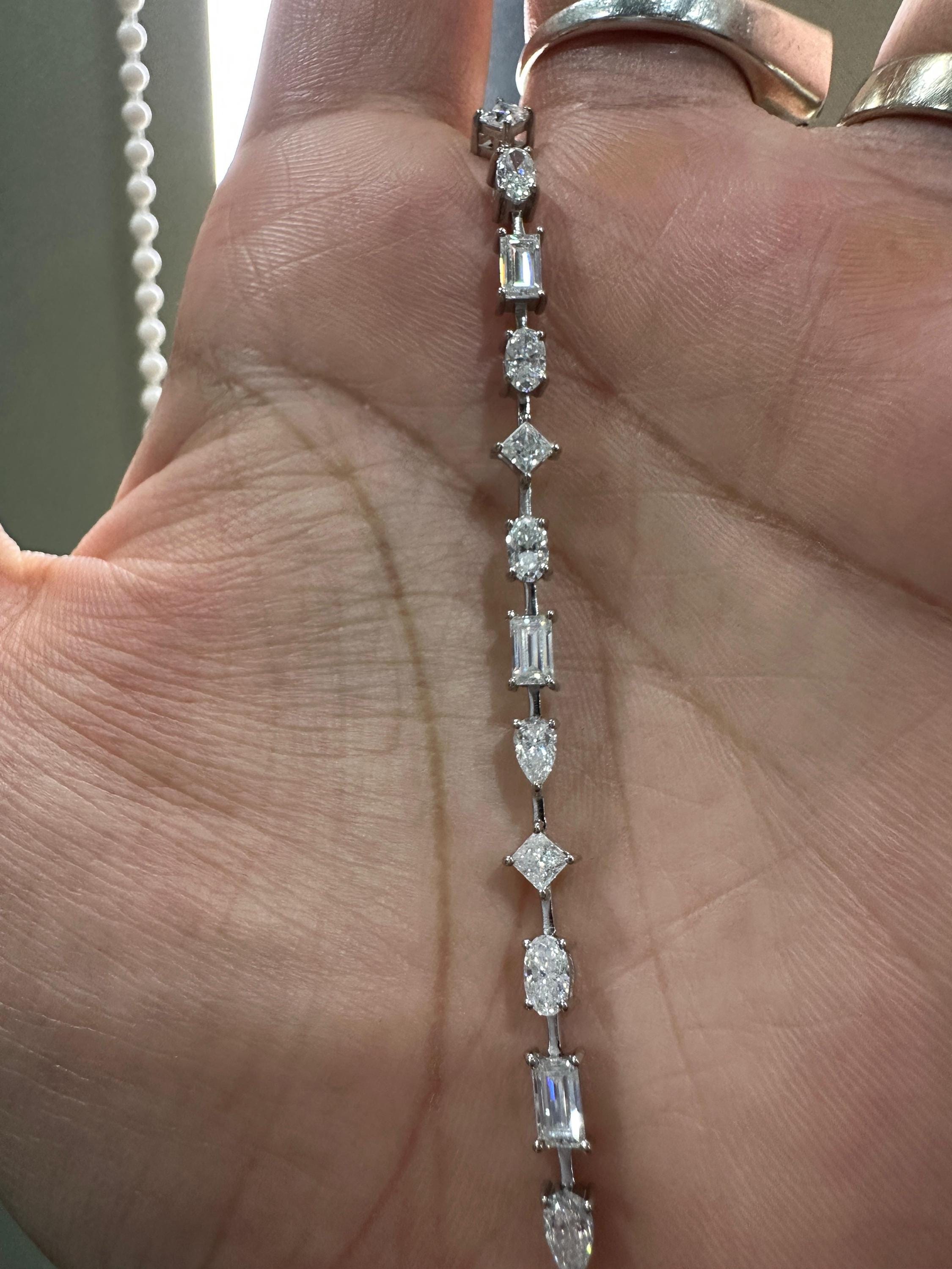 Luxury Moissanite Tennis Bracelet | Multi Shape Stones, 14k White Gold Jewelry for Gift