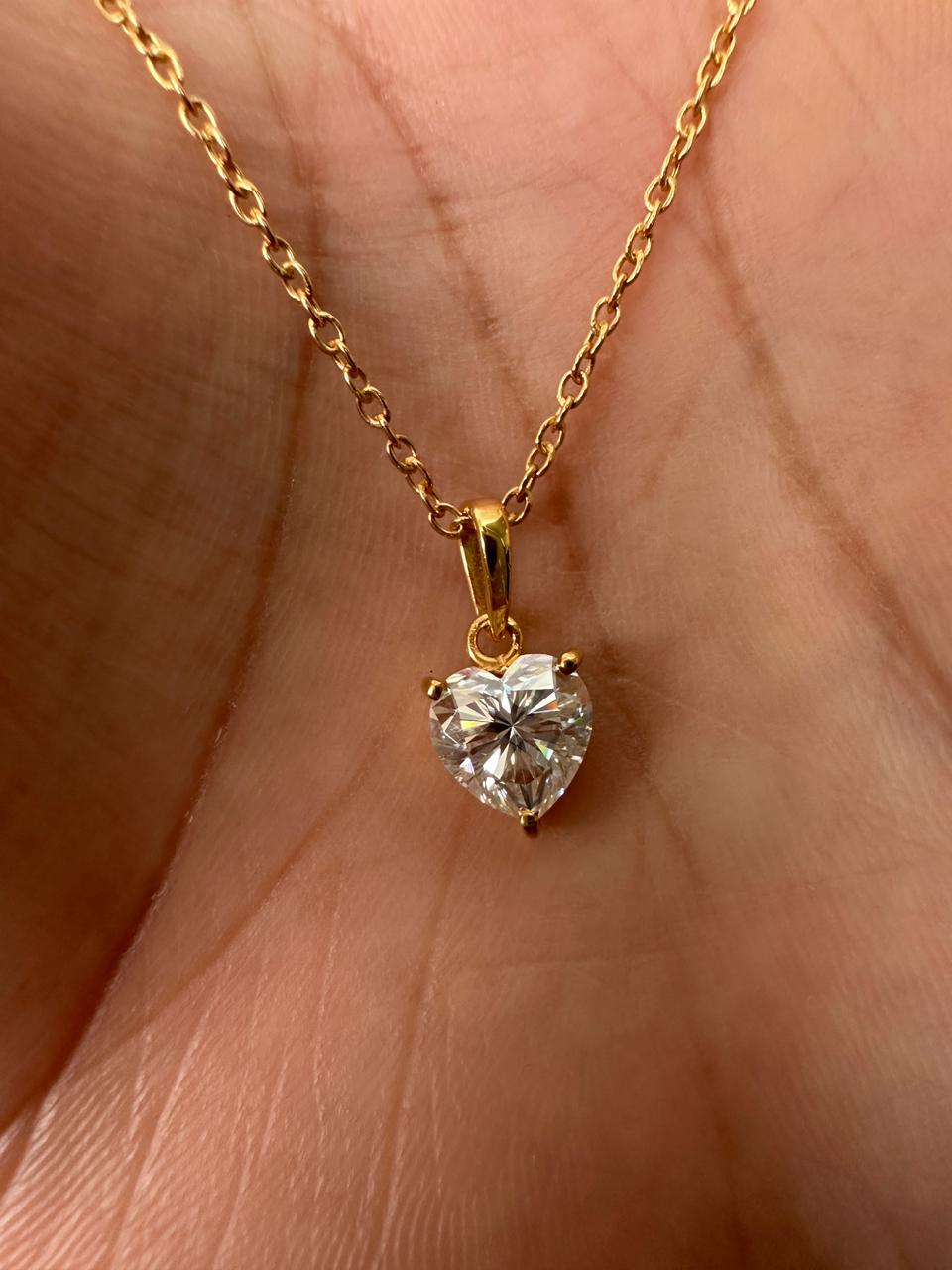 2 CT Heart Moissanite Pendant Necklace, 14K Gold Vermeil, Sterling Silver, Minimal Luxury Jewelry