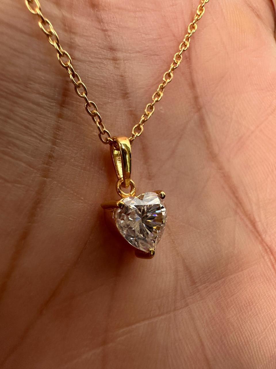 2 CT Heart Moissanite Pendant Necklace, 14K Gold Vermeil, Sterling Silver, Minimal Luxury Jewelry