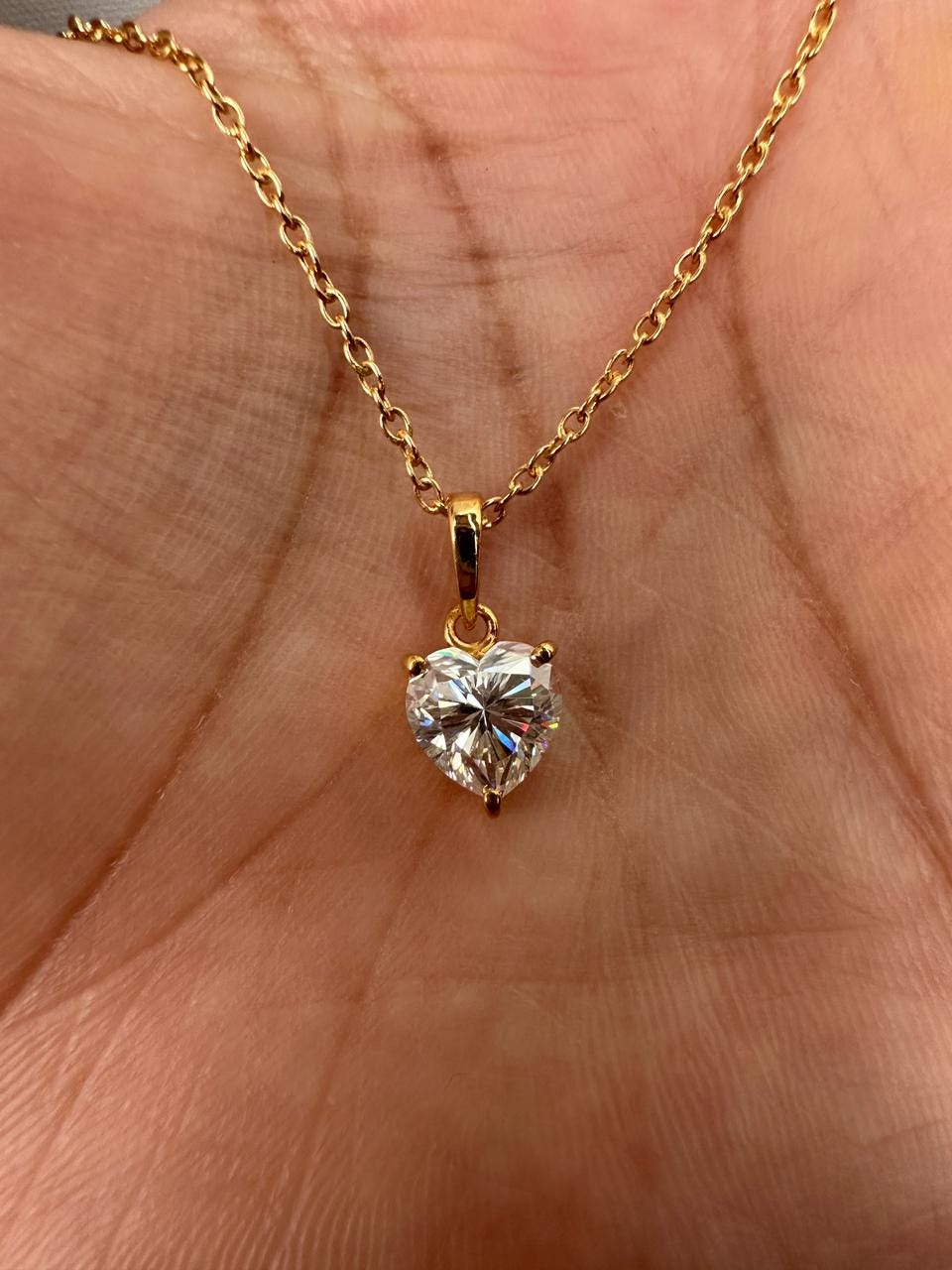 2 CT Heart Moissanite Pendant Necklace, 14K Gold Vermeil, Sterling Silver, Minimal Luxury Jewelry