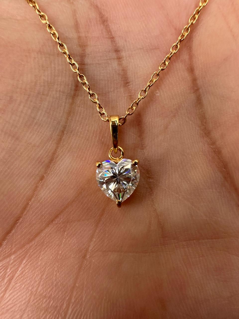 2 CT Heart Moissanite Pendant Necklace, 14K Gold Vermeil, Sterling Silver, Minimal Luxury Jewelry
