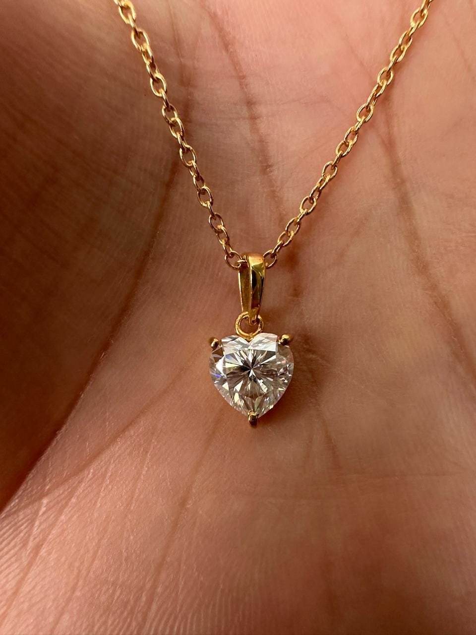 2 CT Heart Moissanite Pendant Necklace, 14K Gold Vermeil, Sterling Silver, Minimal Luxury Jewelry