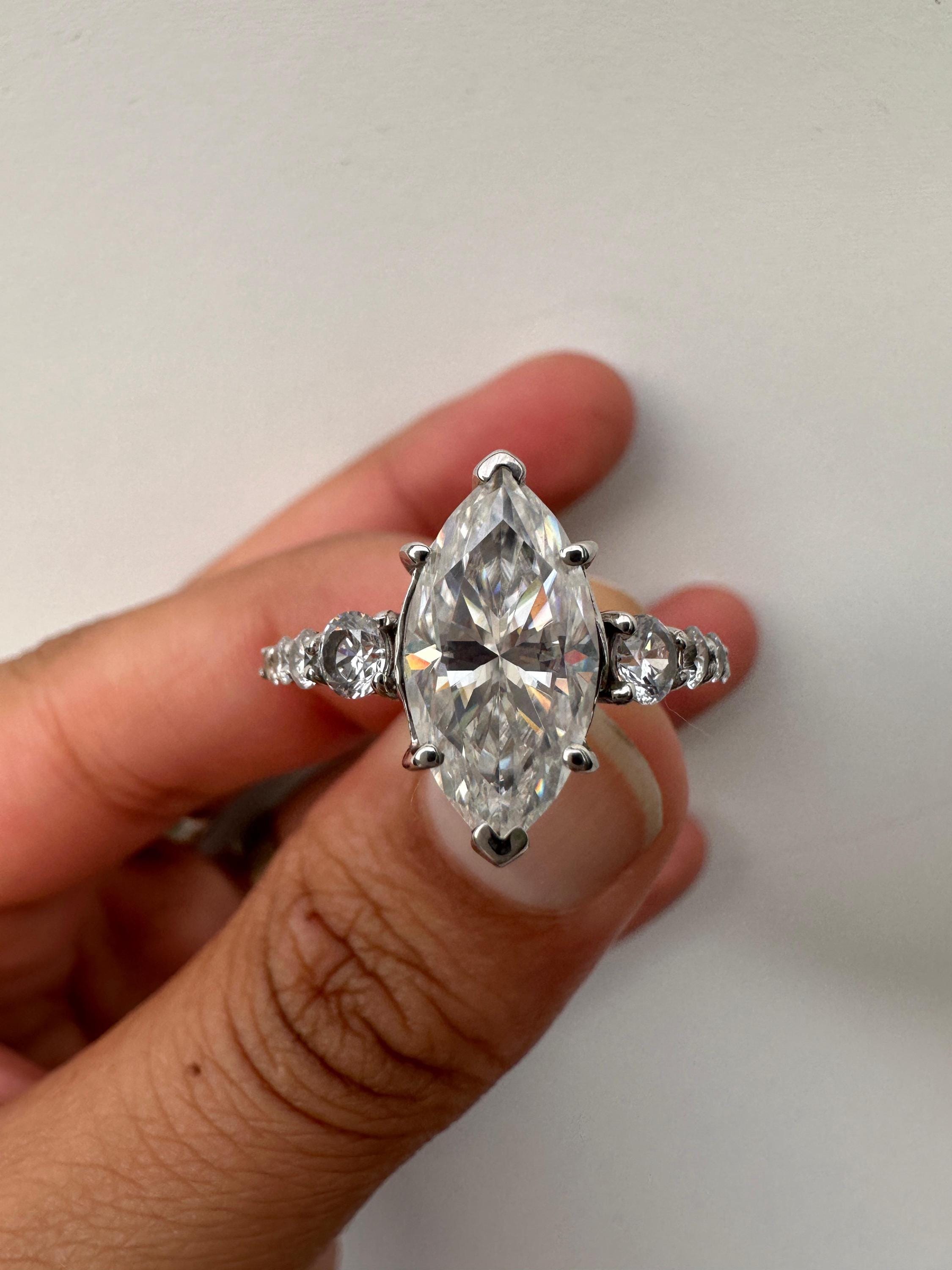 6 CT Marquise Moissanite Engagement Ring, 925 Sterling Silver Statement Ring, Elegant Gift Her