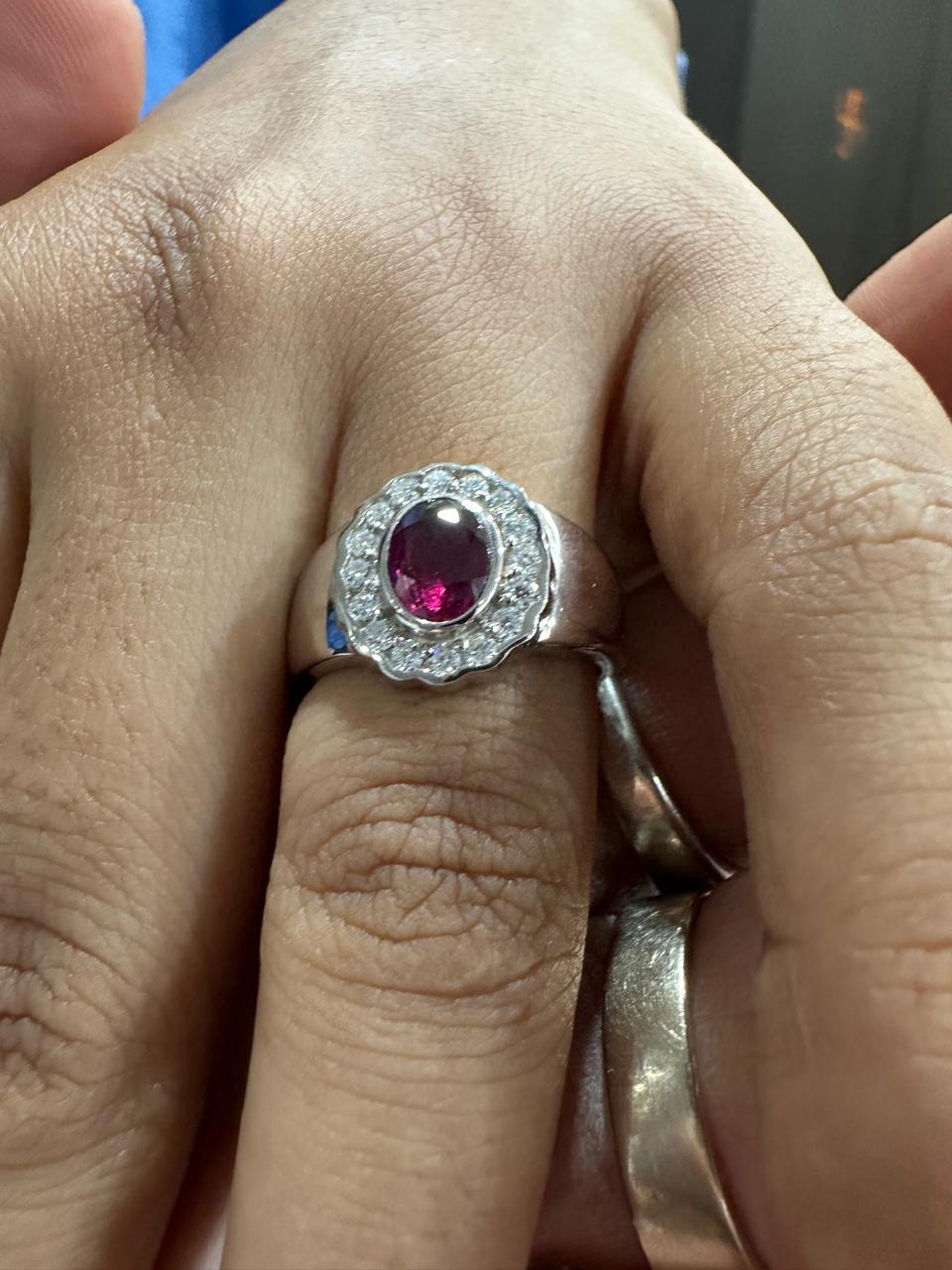 Natural Oval Ruby Halo Ring, 925 Sterling Silver, July Birthstone, Vintage Statement Jewelry