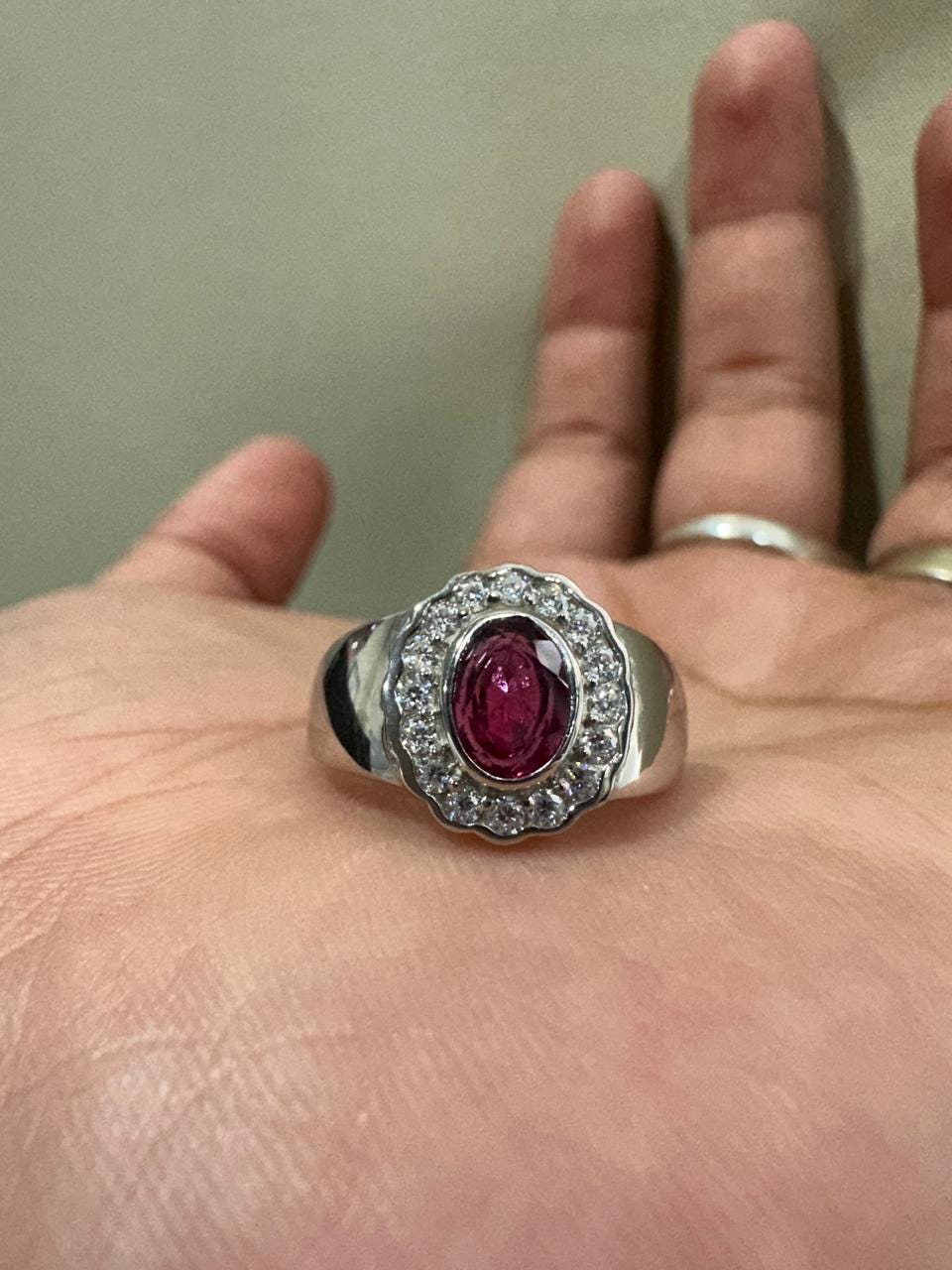 Natural Oval Ruby Halo Ring, 925 Sterling Silver, July Birthstone, Vintage Statement Jewelry