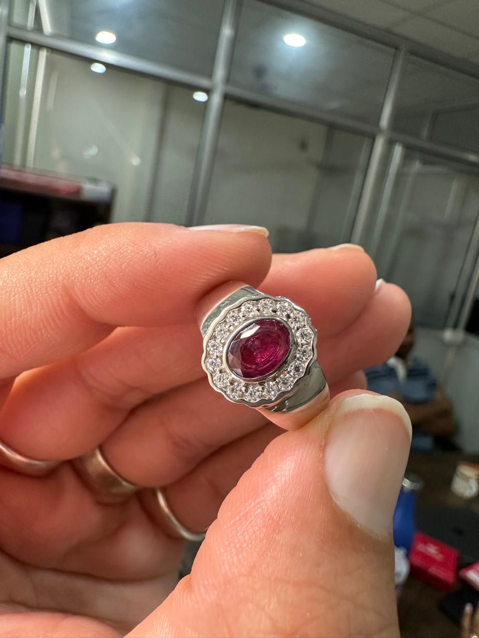 Natural Oval Ruby Halo Ring, 925 Sterling Silver, July Birthstone, Vintage Statement Jewelry
