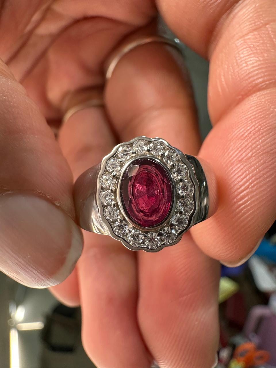 Natural Oval Ruby Halo Ring, 925 Sterling Silver, July Birthstone, Vintage Statement Jewelry