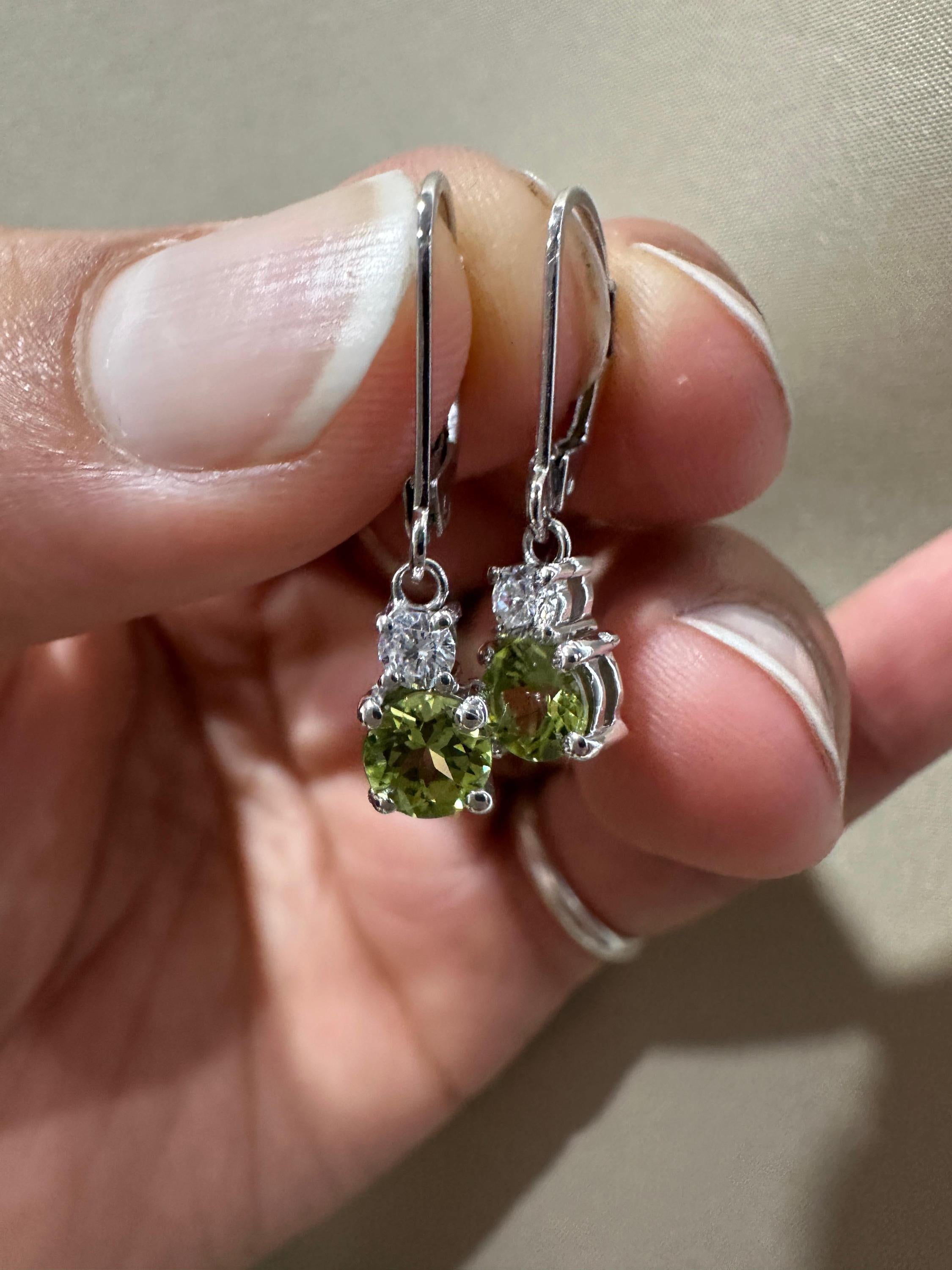 Peridot Moissanite Lever Back Drop Earrings in 925 Sterling Silver, Elegant Gift for Her