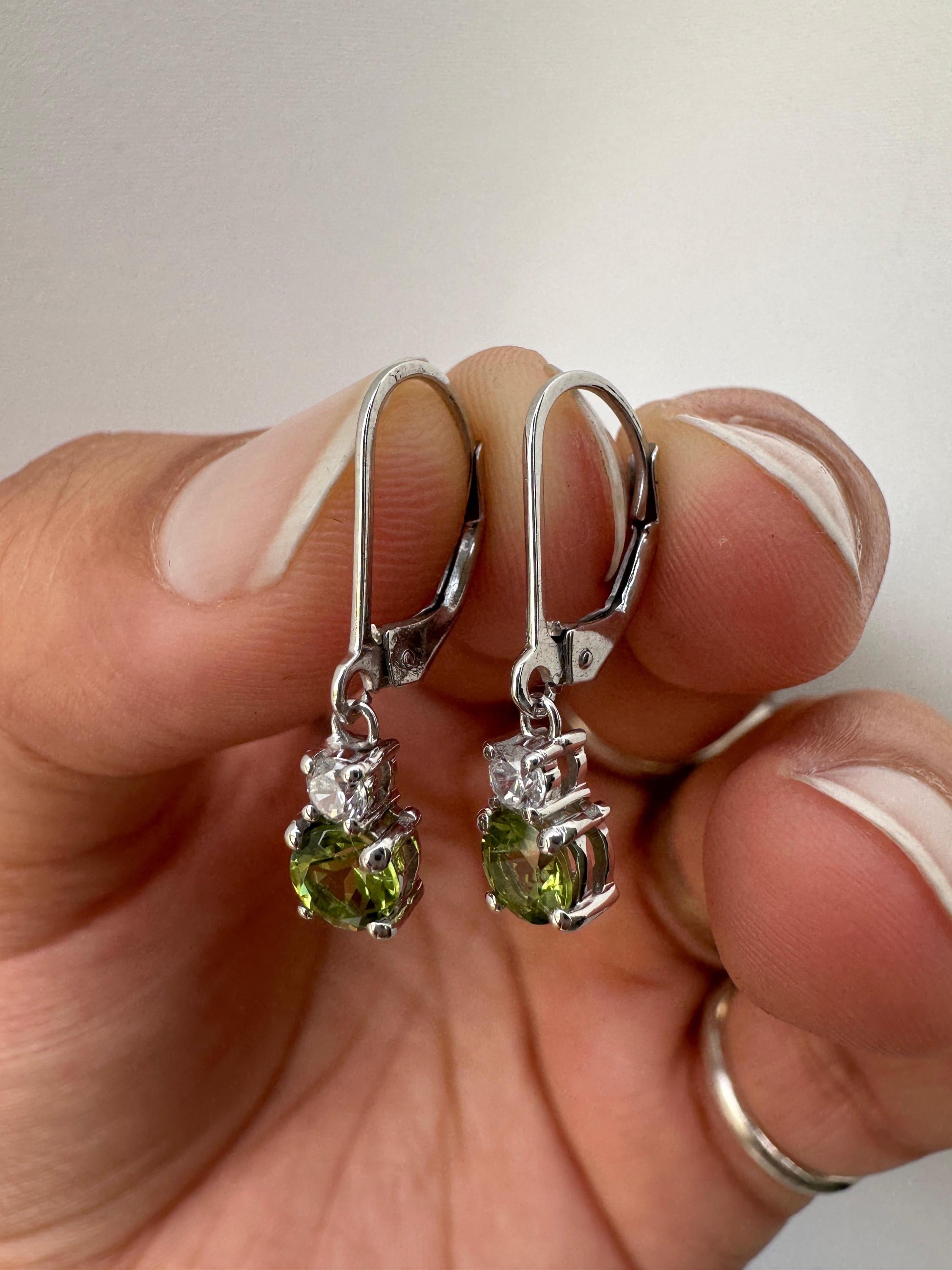 Peridot Moissanite Lever Back Drop Earrings in 925 Sterling Silver, Elegant Gift for Her