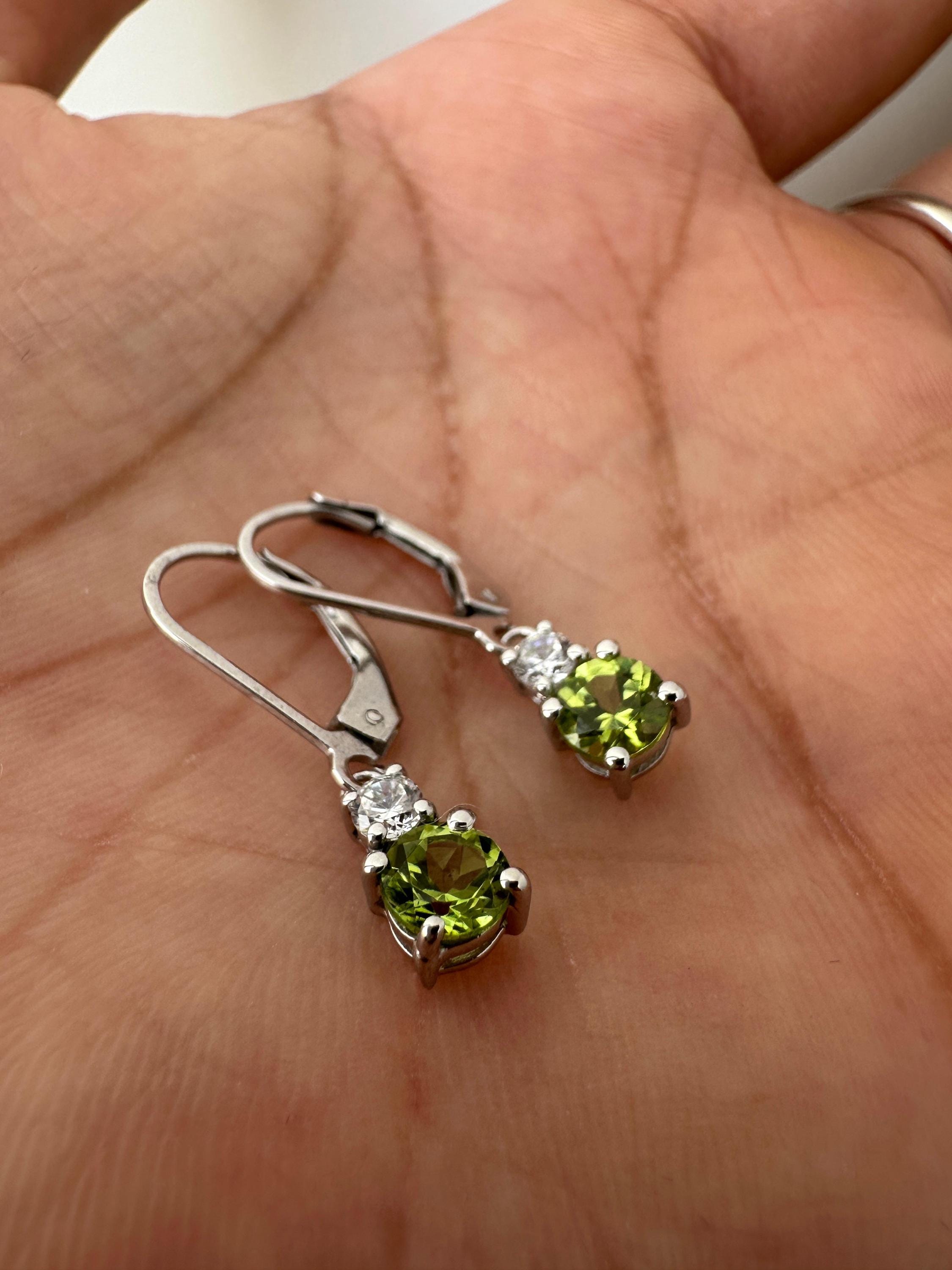 Peridot Moissanite Lever Back Drop Earrings in 925 Sterling Silver, Elegant Gift for Her
