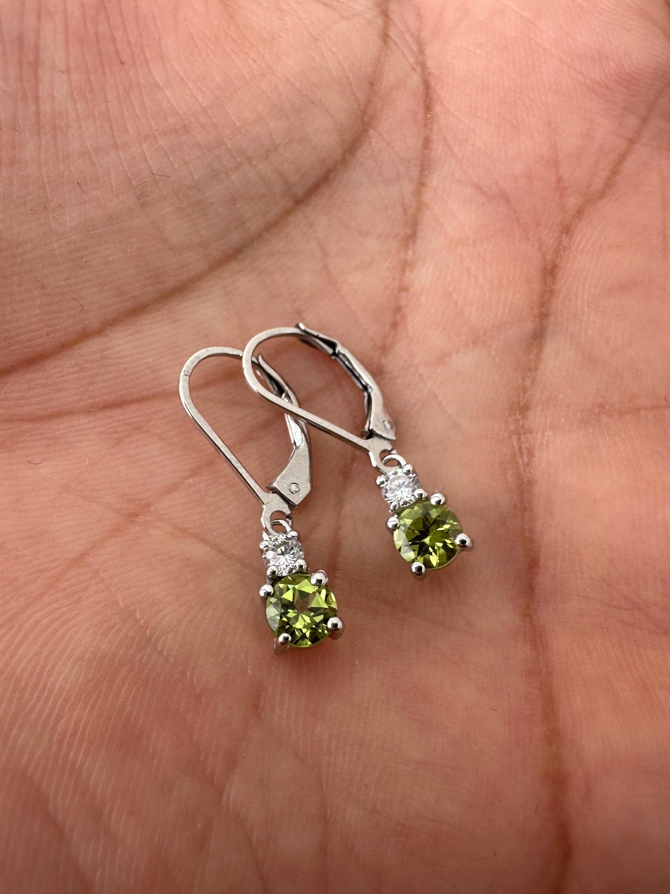 Peridot Moissanite Lever Back Drop Earrings in 925 Sterling Silver, Elegant Gift for Her
