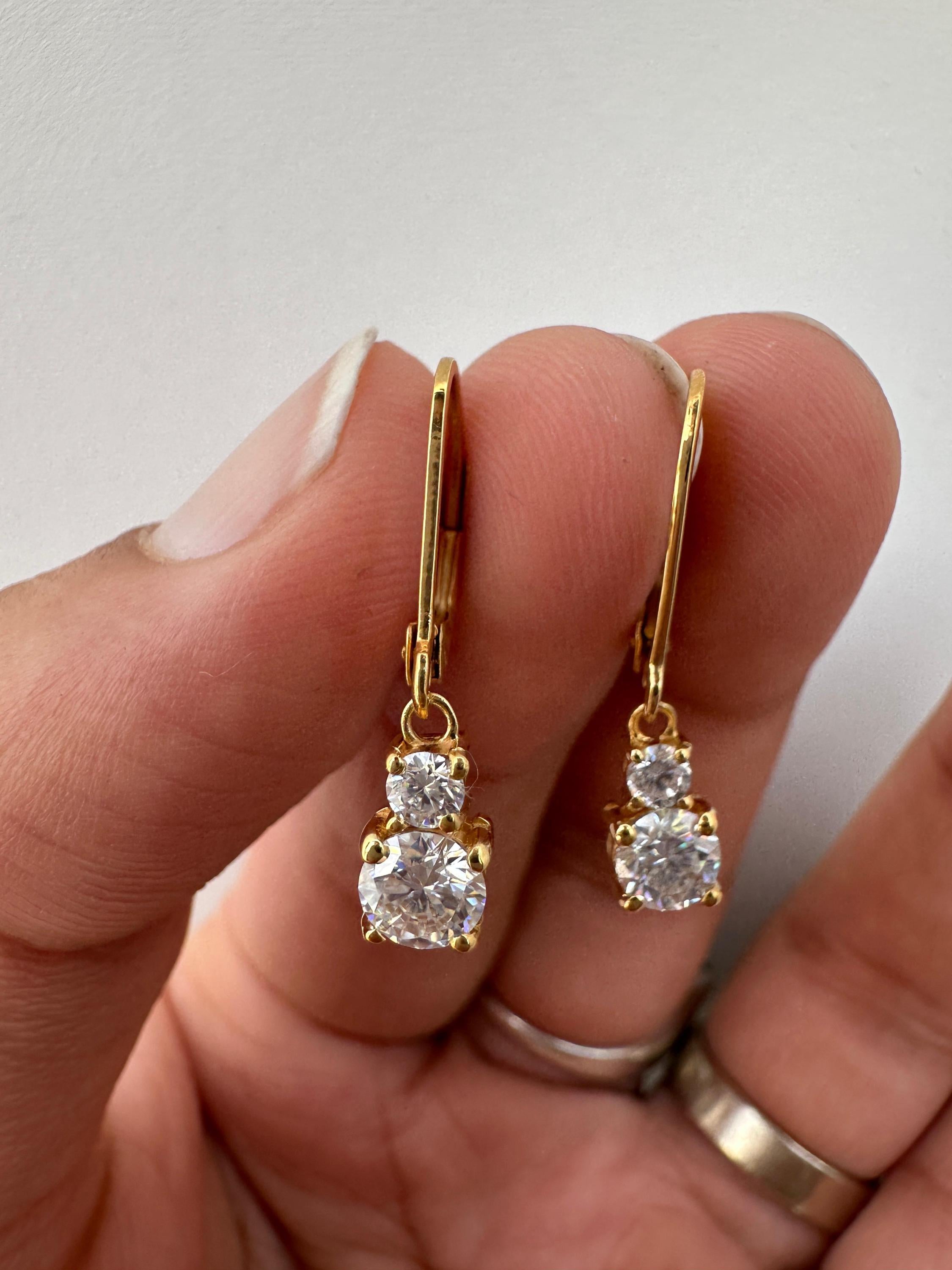 Moissanite Lever Back Drop Earrings 14K Gold, Dainty Minimal Earrings, Elegant Gift for Her