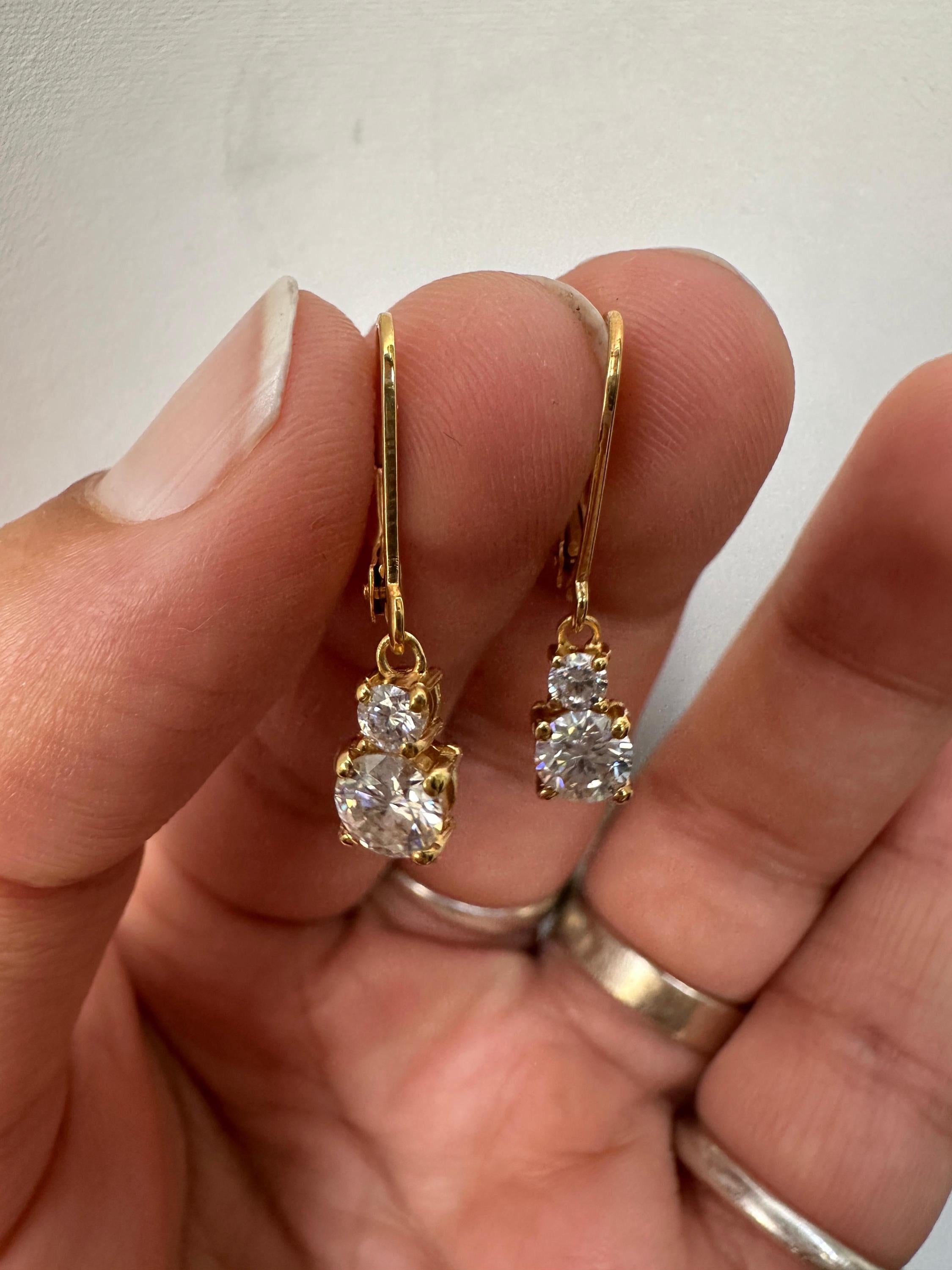 Moissanite Lever Back Drop Earrings 14K Gold, Dainty Minimal Earrings, Elegant Gift for Her