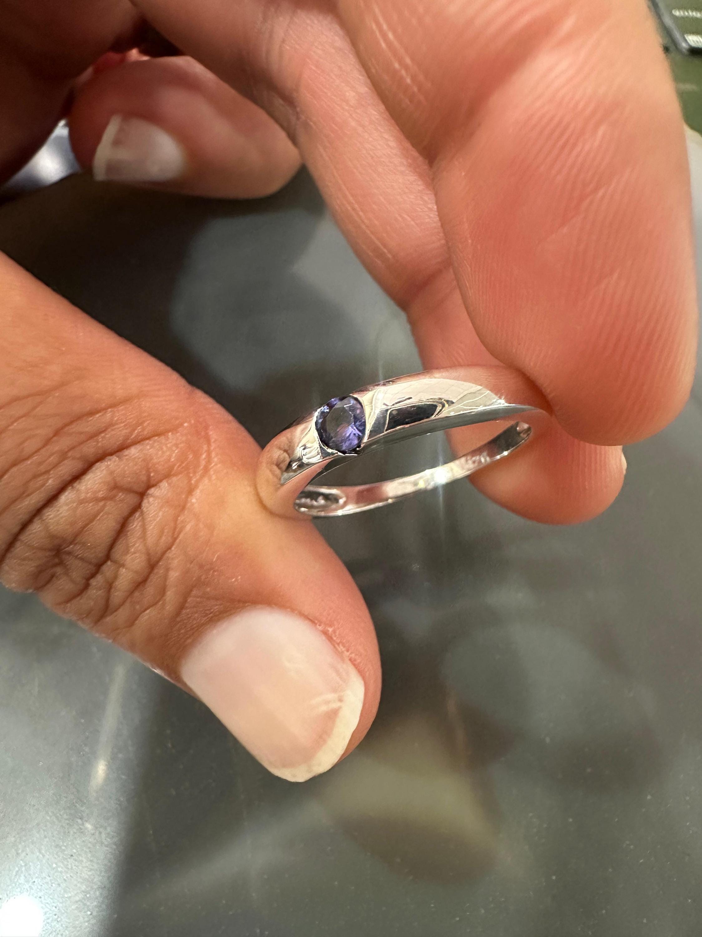 14K White Gold Minimalist Tanzanite Band Ring, Unisex Promise Ring