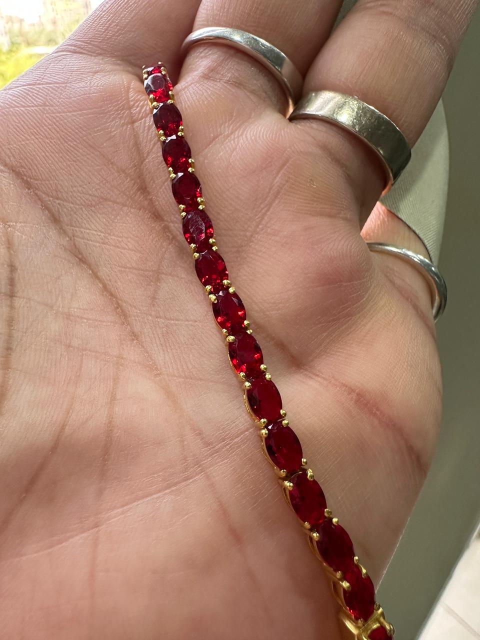 Pigeon Blood Simulated Ruby Tennis Bracelet in 14K Gold Vermeil, Luxury Gemstone Bracelet for Her or Him