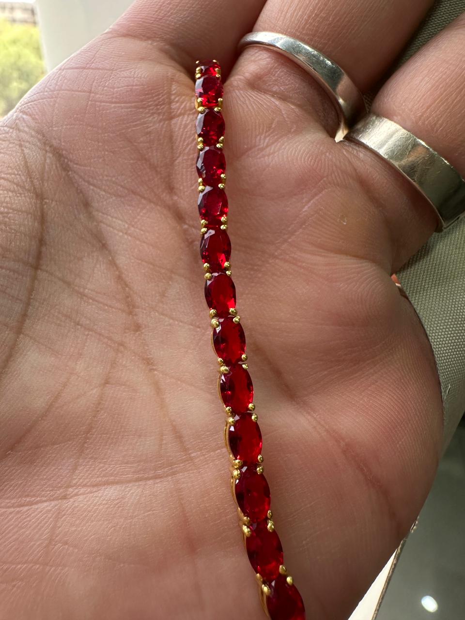 Pigeon Blood Simulated Ruby Tennis Bracelet in 14K Gold Vermeil, Luxury Gemstone Bracelet for Her or Him