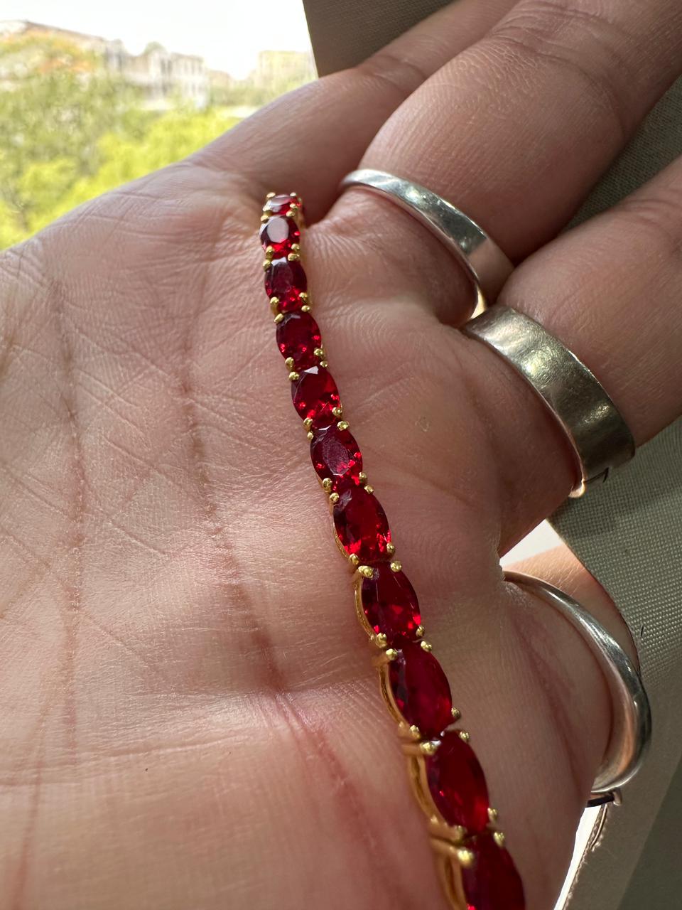 Pigeon Blood Simulated Ruby Tennis Bracelet in 14K Gold Vermeil, Luxury Gemstone Bracelet for Her or Him
