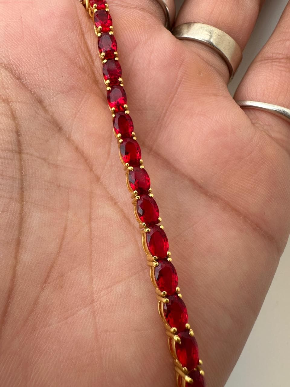 Pigeon Blood Simulated Ruby Tennis Bracelet in 14K Gold Vermeil, Luxury Gemstone Bracelet for Her or Him