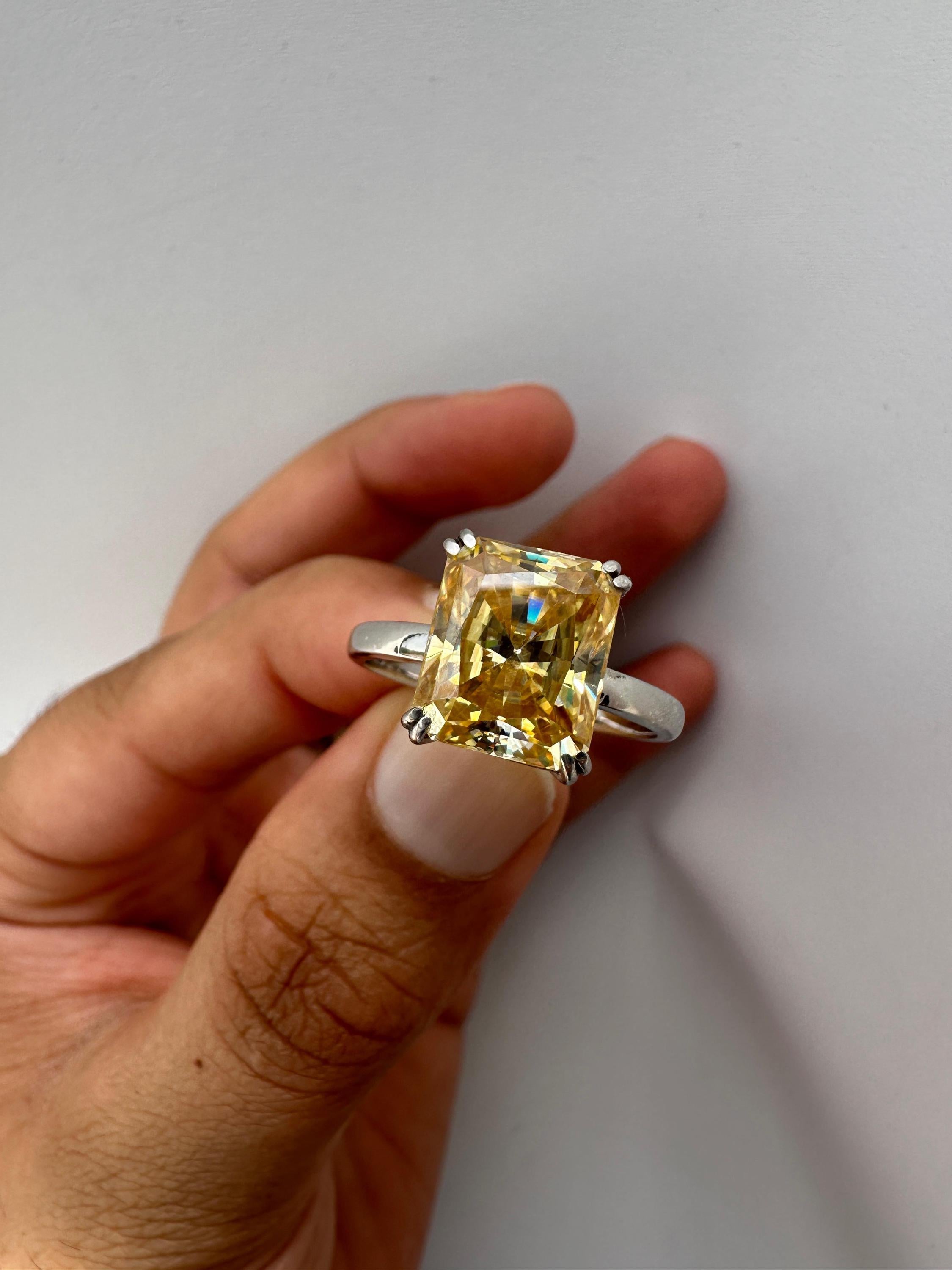7 CT Radiant Moissanite Solitaire Ring | 14K White Gold Yellow Gemstone Band