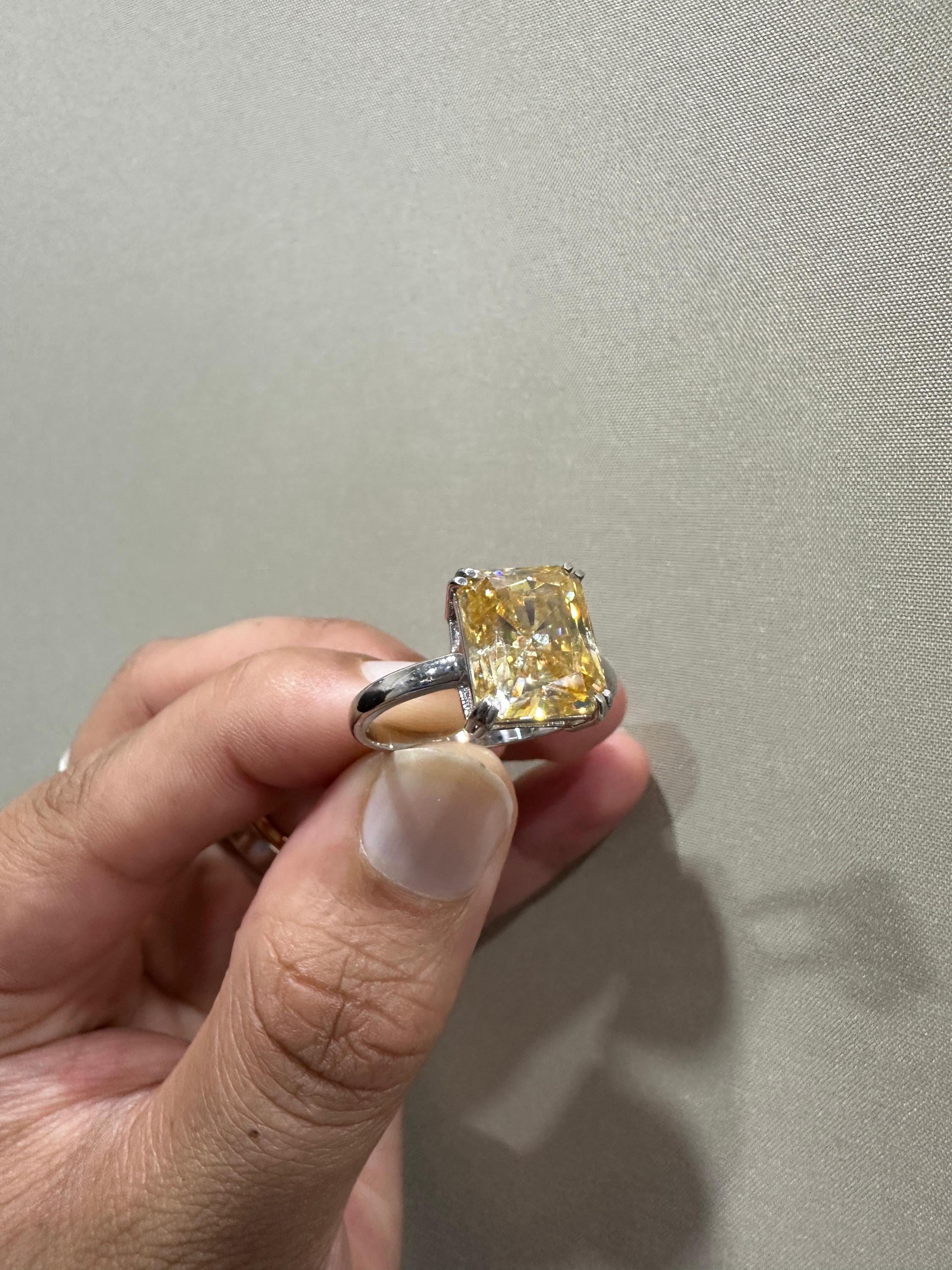 7 CT Radiant Moissanite Solitaire Ring | 14K White Gold Yellow Gemstone Band