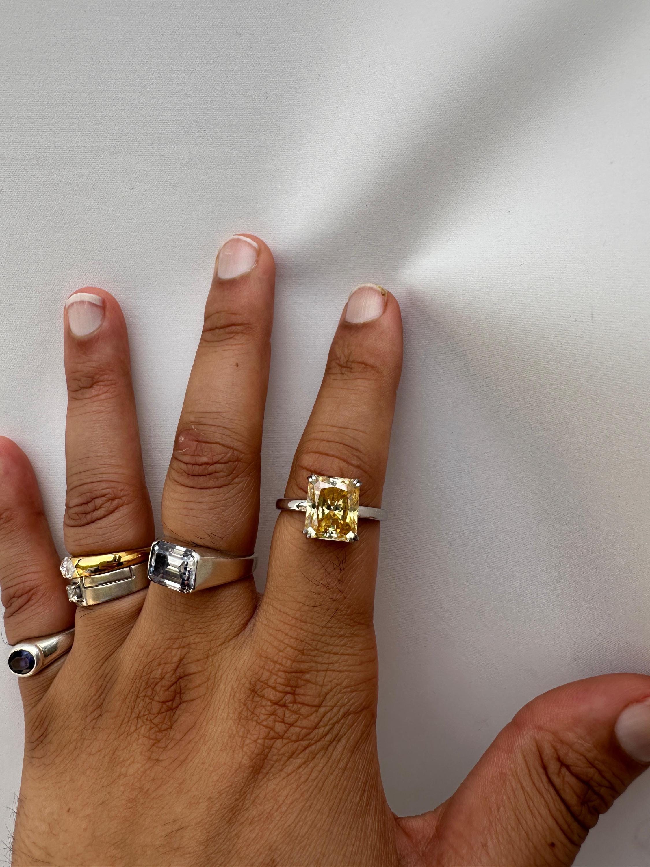 7 CT Radiant Moissanite Solitaire Ring | 14K White Gold Yellow Gemstone Band