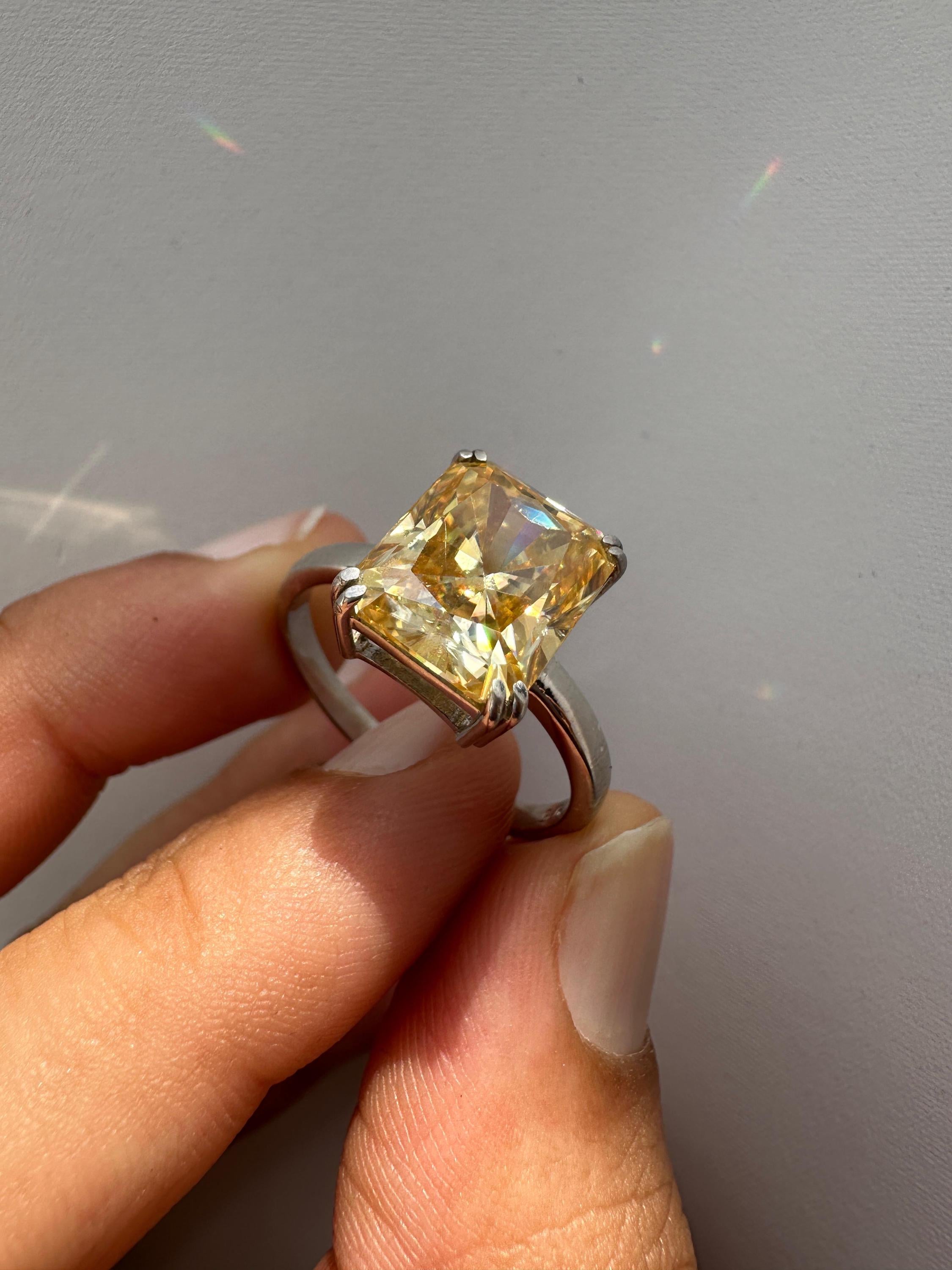 7 CT Radiant Moissanite Solitaire Ring | 14K White Gold Yellow Gemstone Band