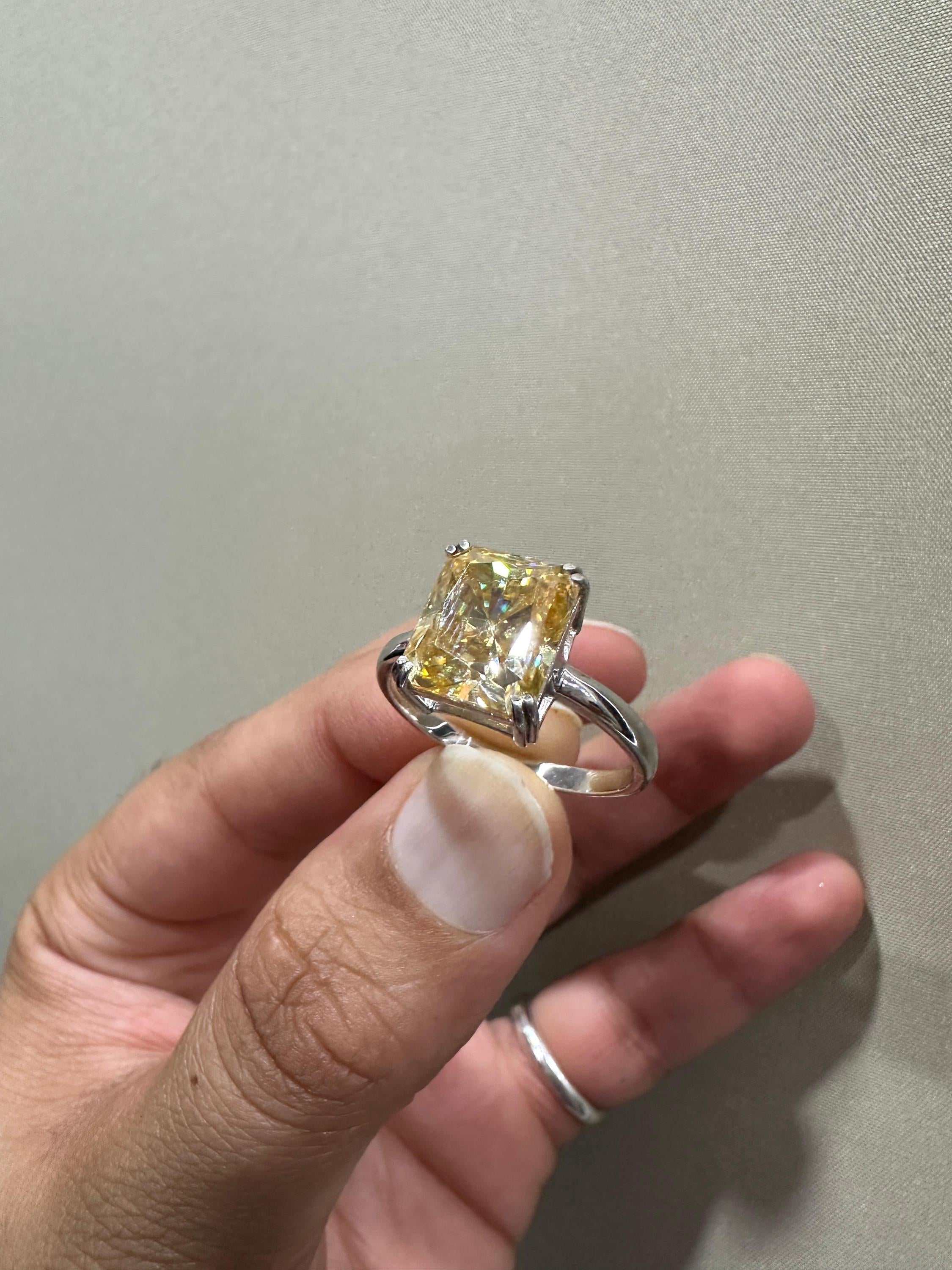 7 CT Radiant Moissanite Solitaire Ring | 14K White Gold Yellow Gemstone Band