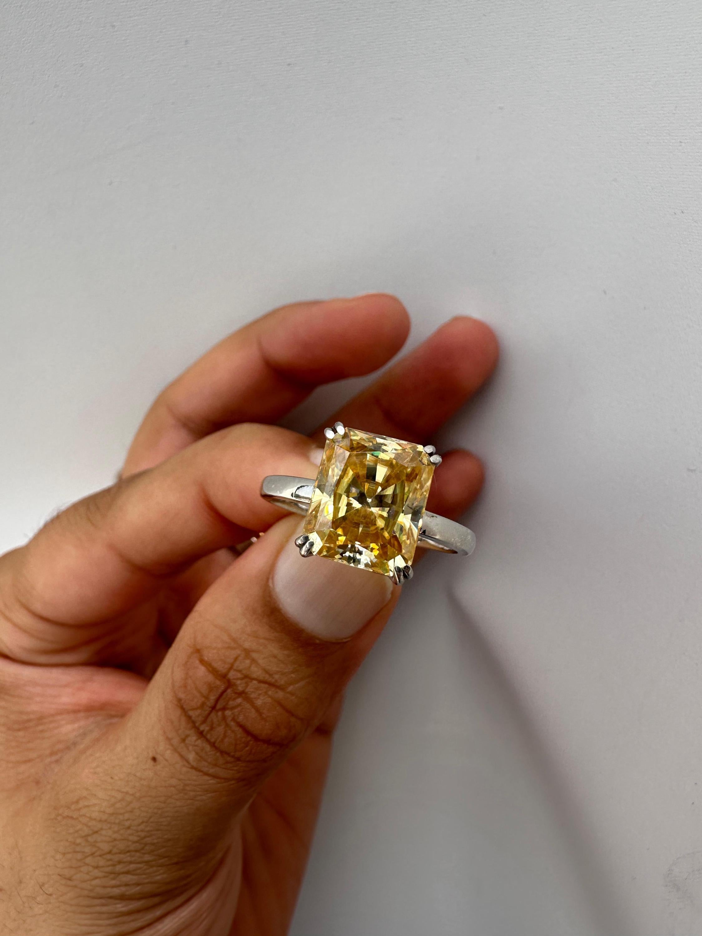 7 CT Radiant Moissanite Solitaire Ring | 14K White Gold Yellow Gemstone Band
