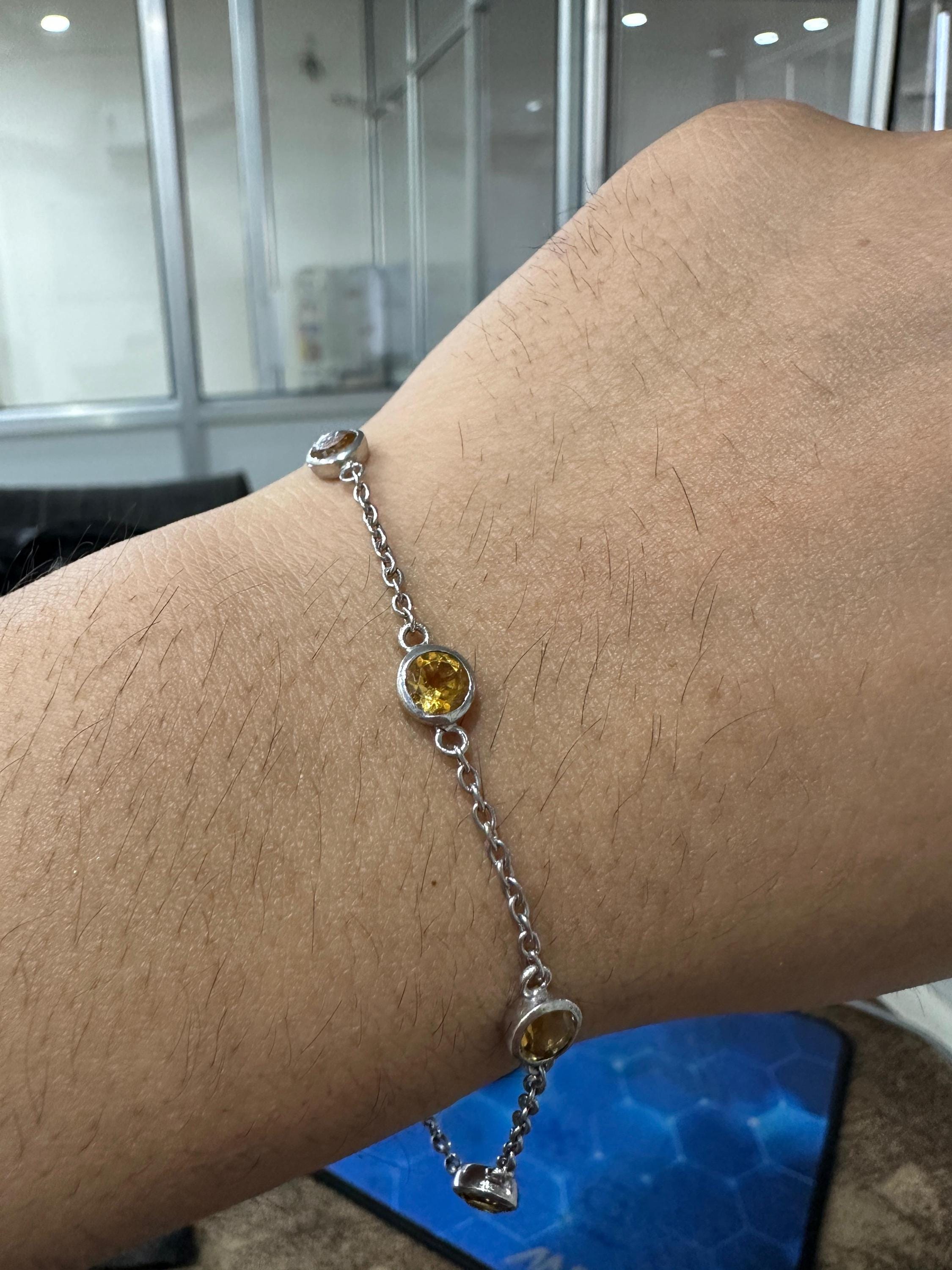 Natural Citrine Chain Bracelet, 925 Silver, Dainty Gemstone Bracelet, Gift for Him or Her