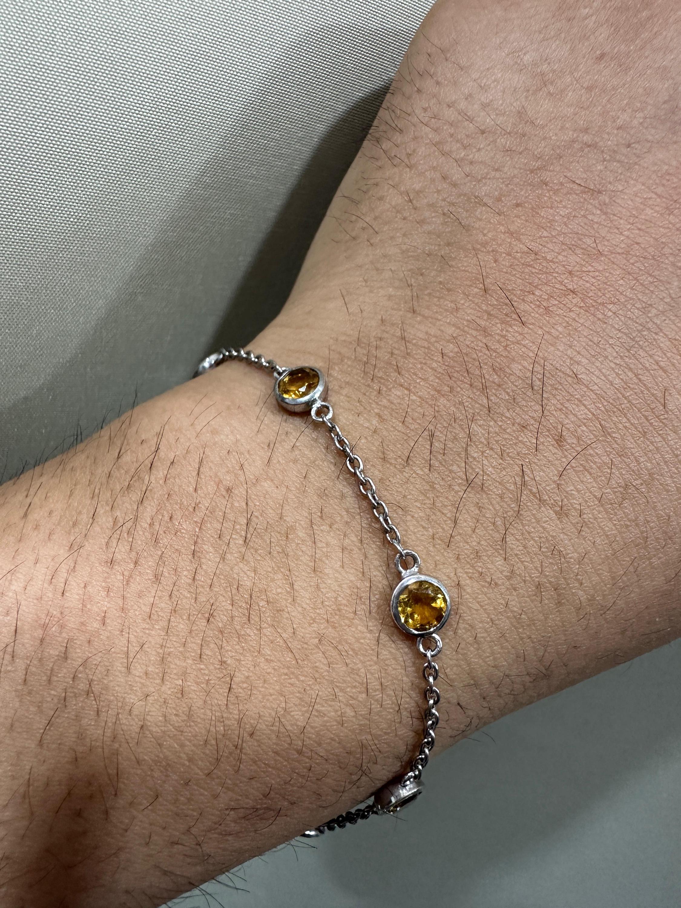 Natural Citrine Chain Bracelet, 925 Silver, Dainty Gemstone Bracelet, Gift for Him or Her