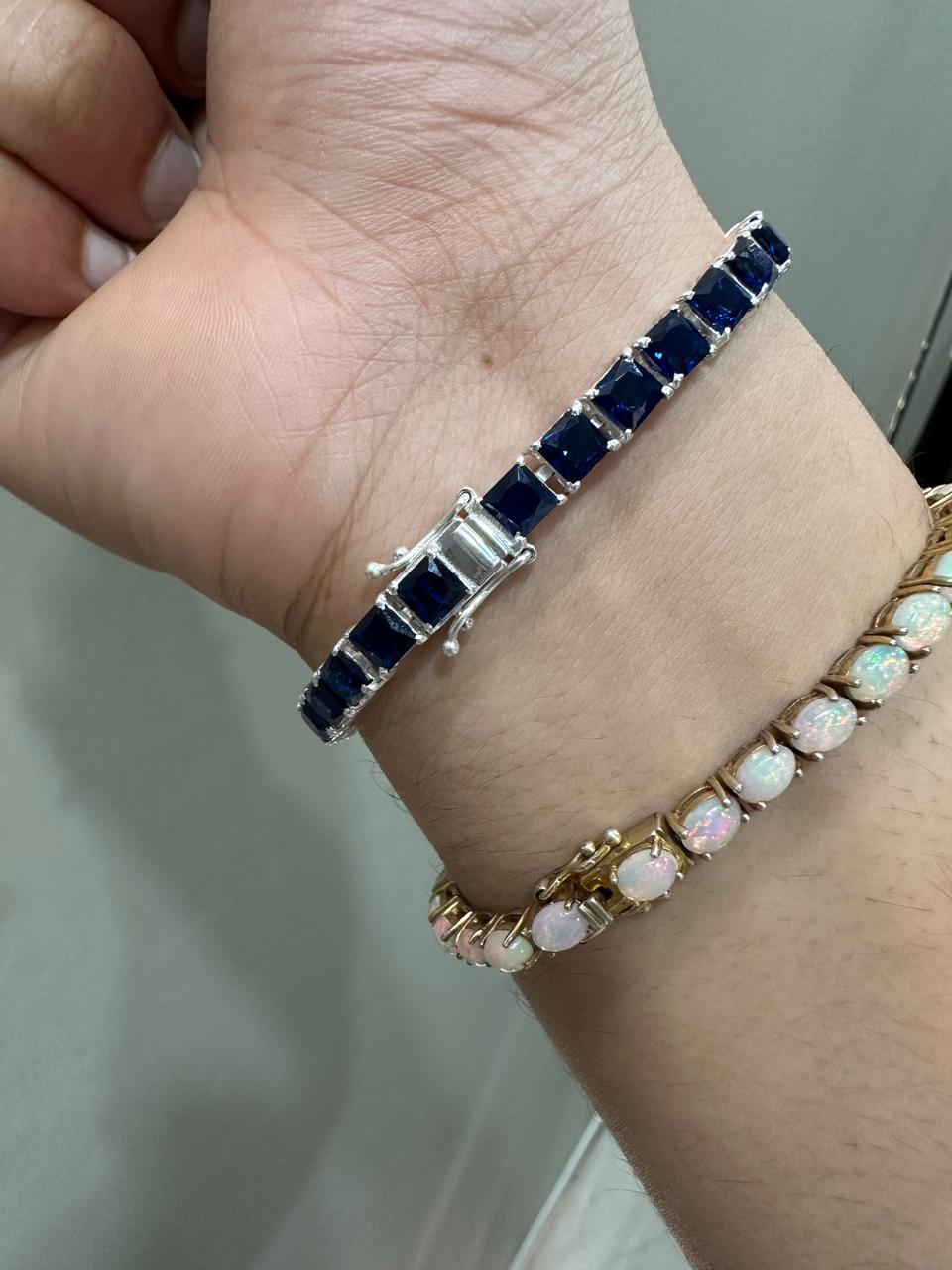 Royal Blue Sapphire Tennis Bracelet | 925 Sterling Silver, Luxury Gift for him