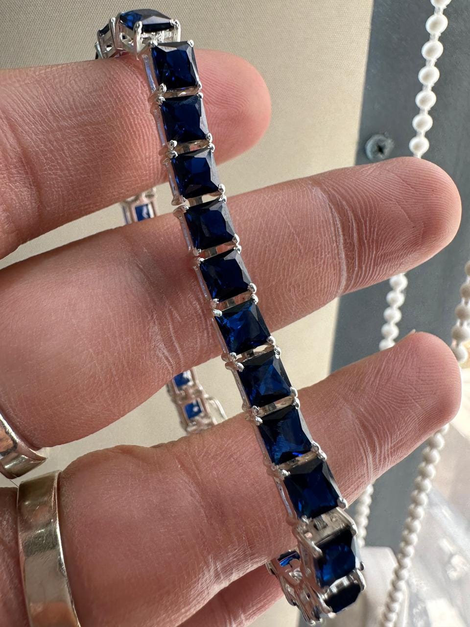Royal Blue Sapphire Tennis Bracelet | 925 Sterling Silver, Luxury Gift for him
