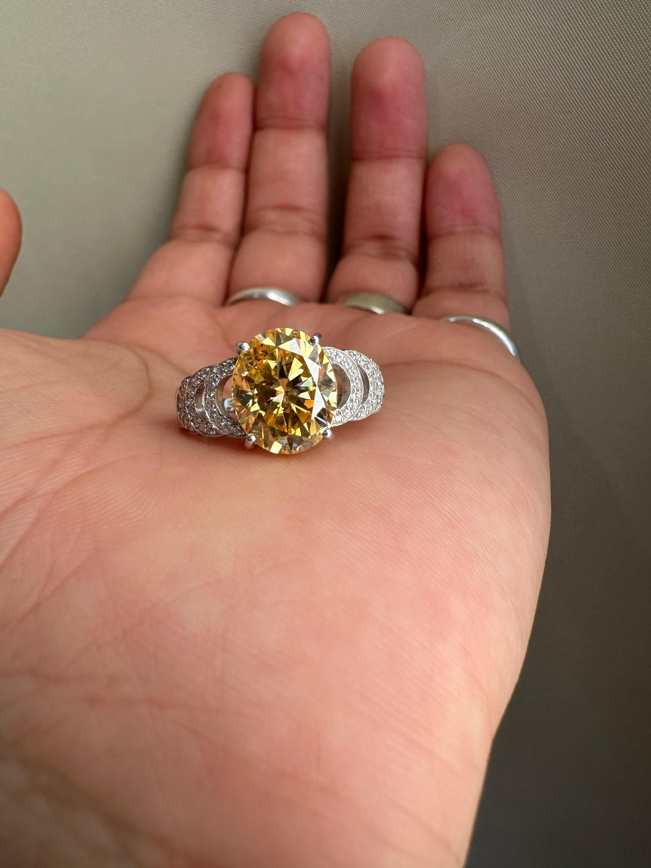 6 CT Yellow Moissanite Oval Engagement Ring | 14K White Gold, Luxury Gift for Her