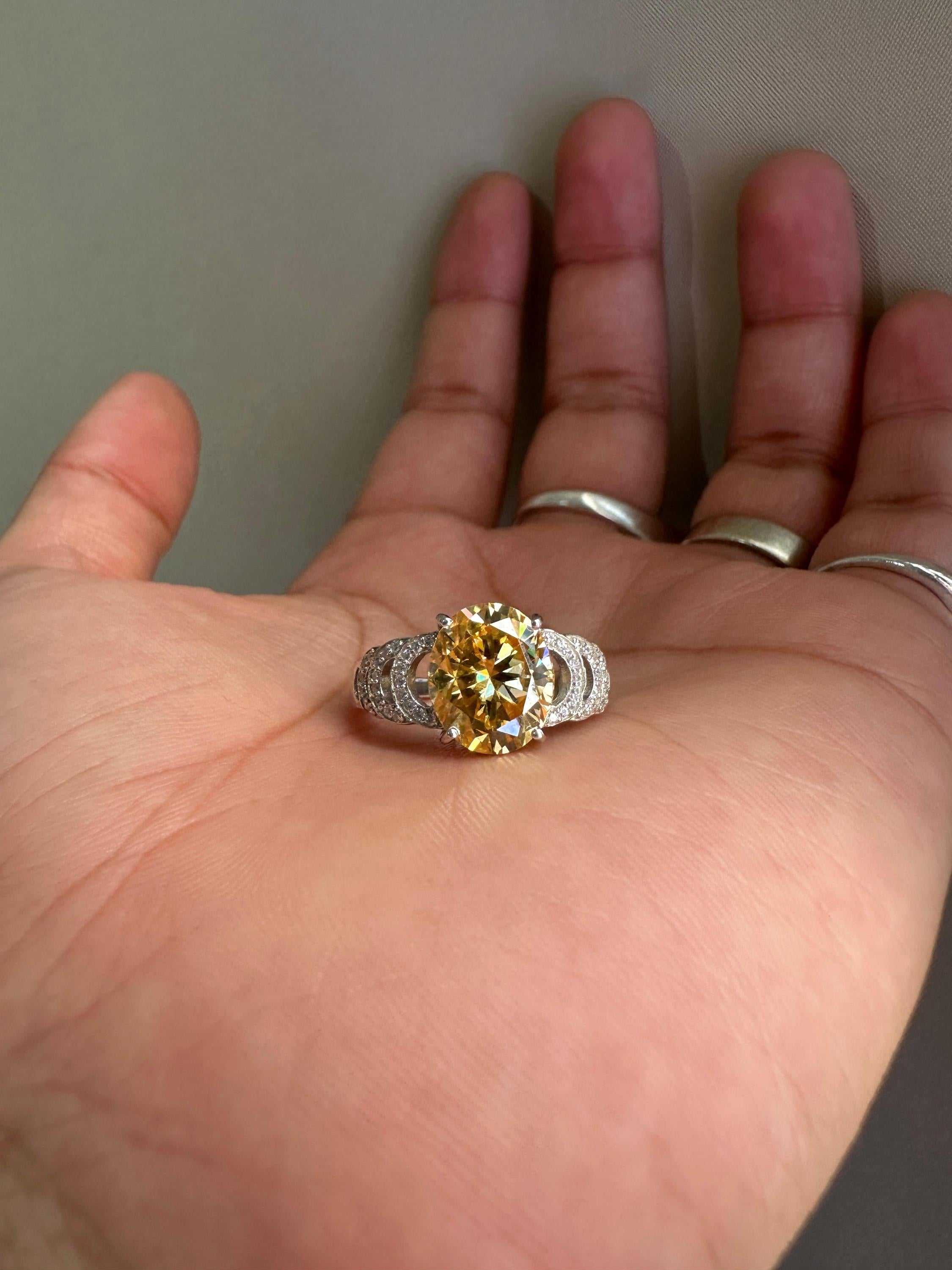6 CT Yellow Moissanite Oval Engagement Ring | 14K White Gold, Luxury Gift for Her