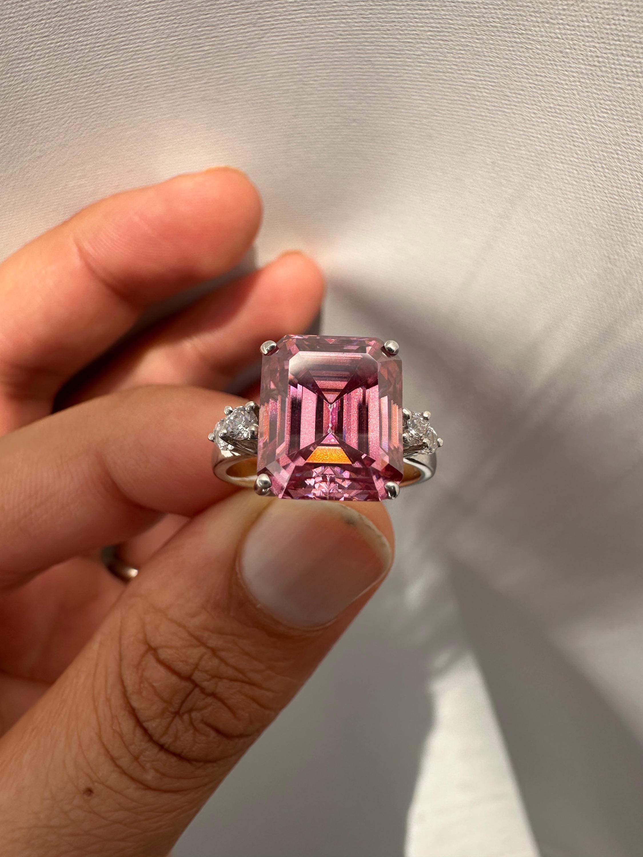 5 CT Pink Moissanite Ring, 14K White Gold, Luxury Engagement Ring Gift for Her