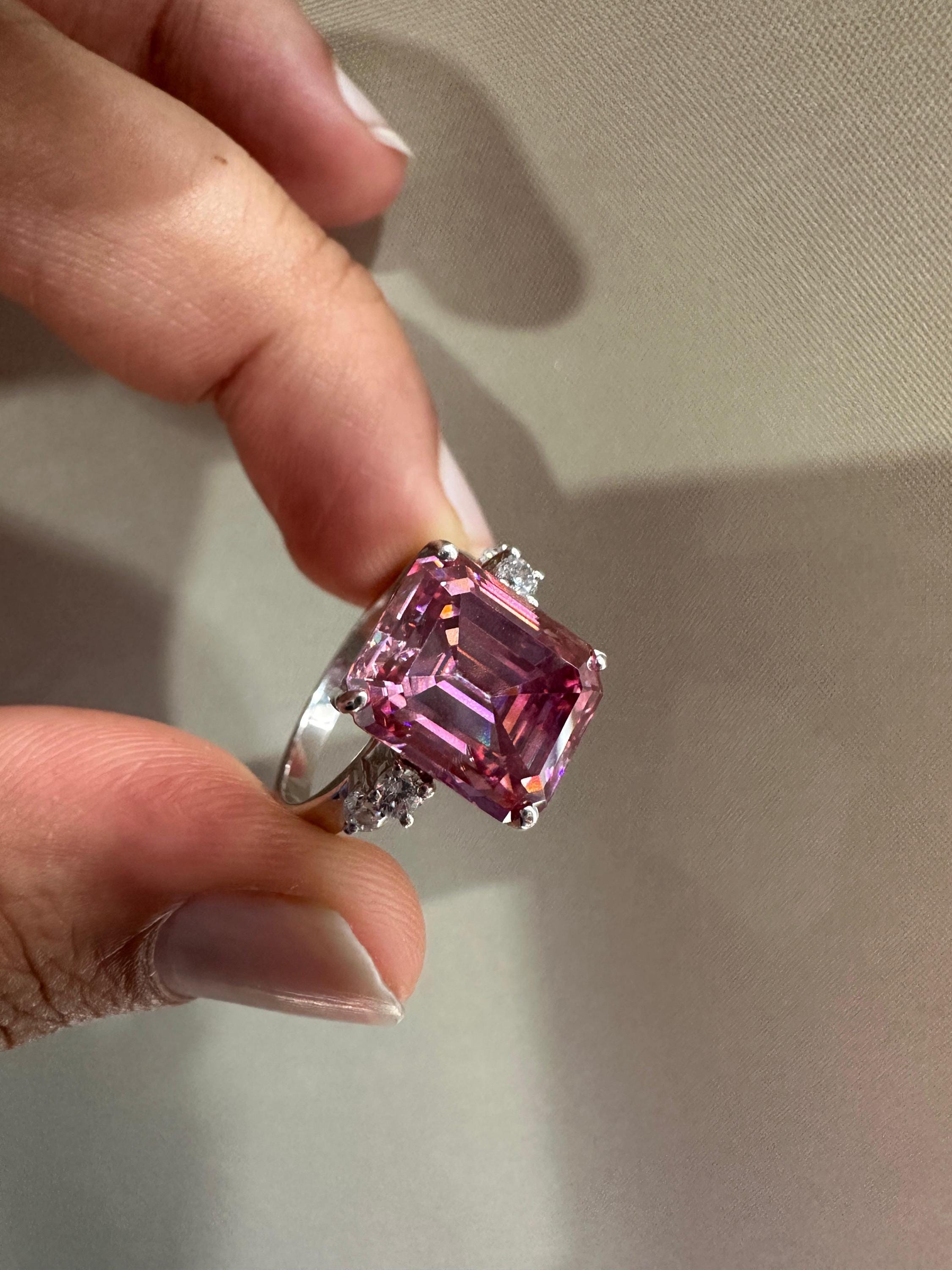 5 CT Pink Moissanite Ring, 14K White Gold, Luxury Engagement Ring Gift for Her