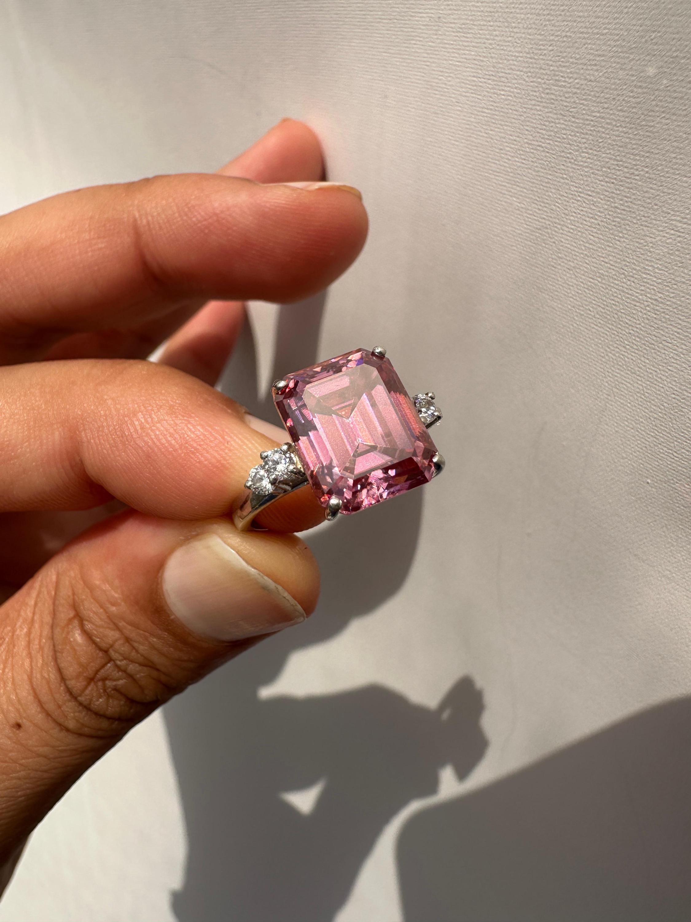 5 CT Pink Moissanite Ring, 14K White Gold, Luxury Engagement Ring Gift for Her