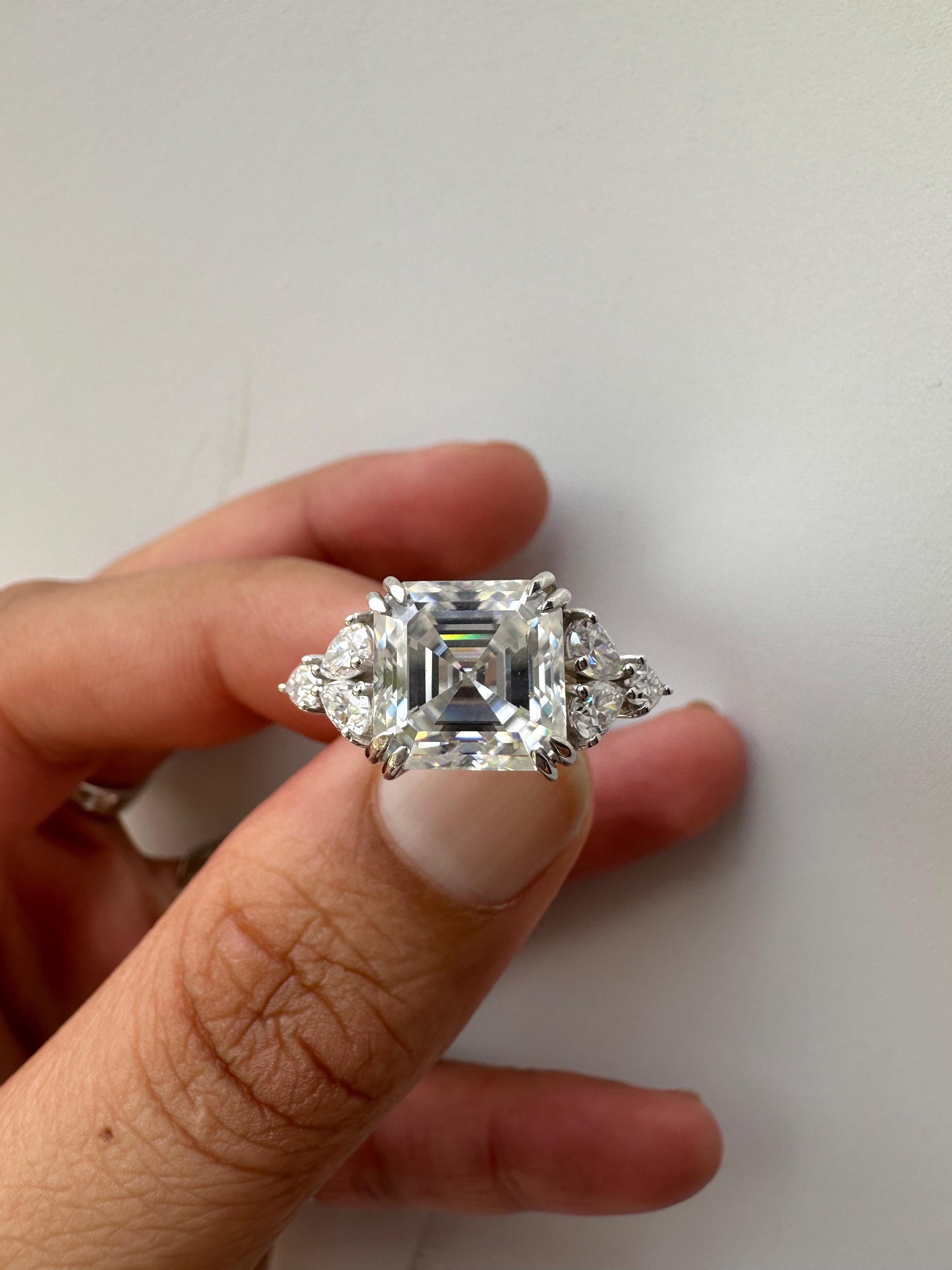 5 CT Asscher Cut Moissanite Engagement Ring | 14k White Gold, Luxury gift of her