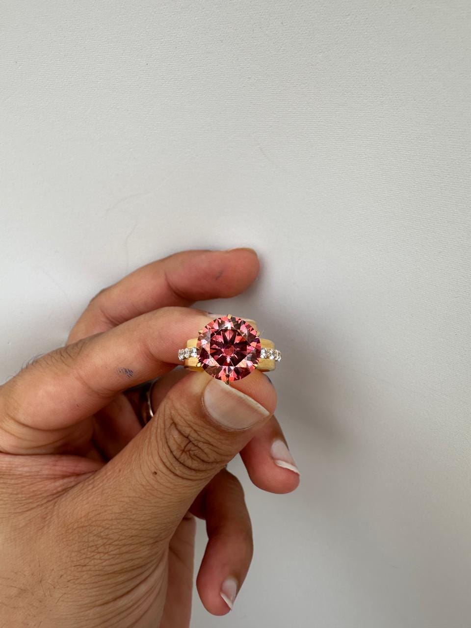 6 Ct Pink Red Moissanite Lotus Ring, 14K Yellow Gold Engagement Statement Ring