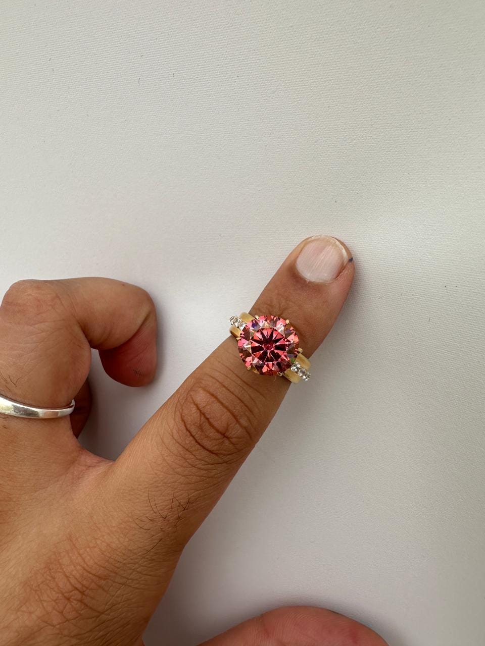 6 Ct Pink Red Moissanite Lotus Ring, 14K Yellow Gold Engagement Statement Ring