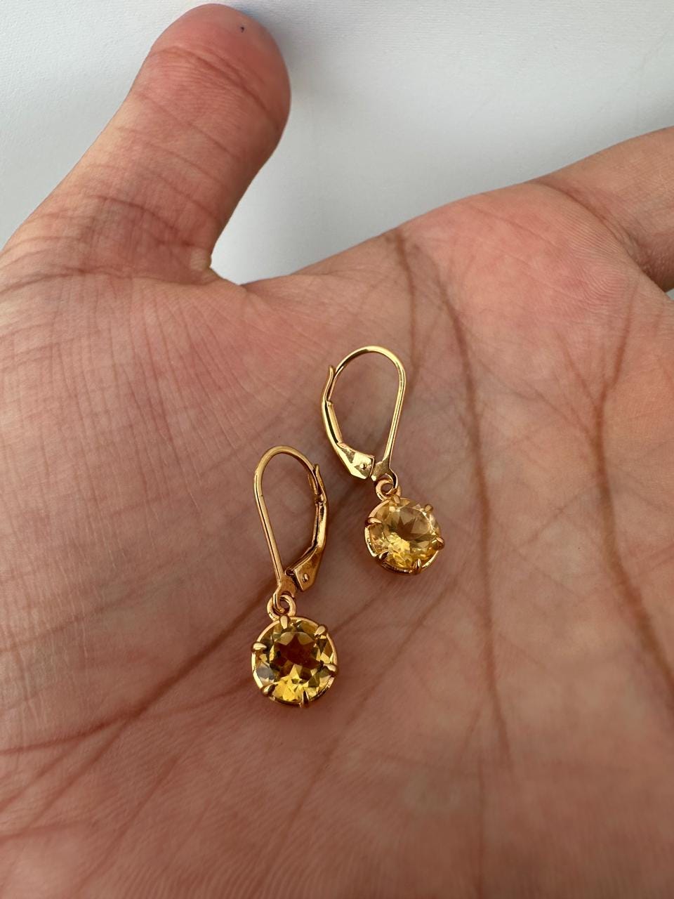 14K Gold Citrine Drop Earrings, 2 Ct Natural Gemstone, November Birthstone Gift