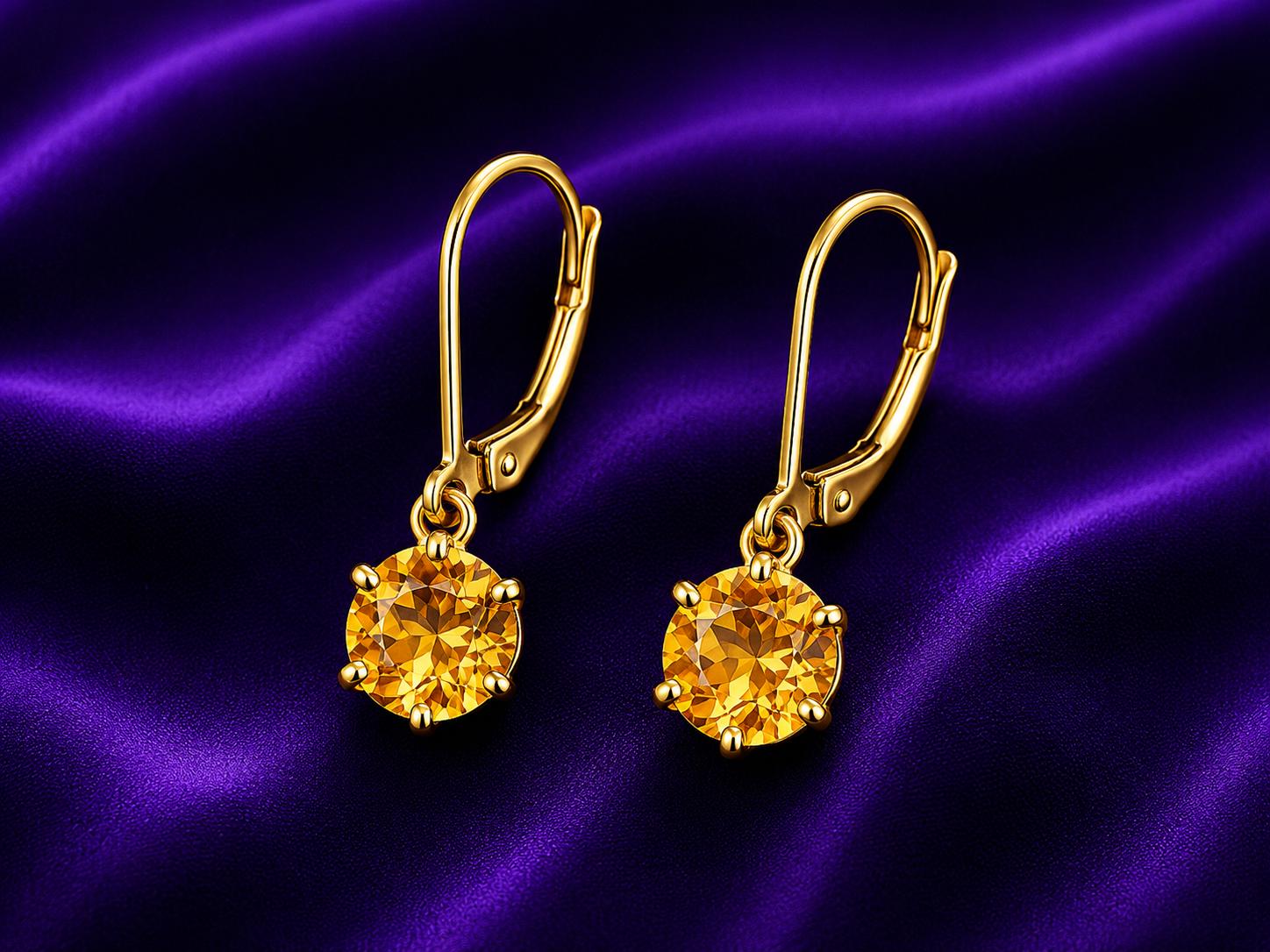 14K Gold Citrine Drop Earrings, 2 Ct Natural Gemstone, November Birthstone Gift